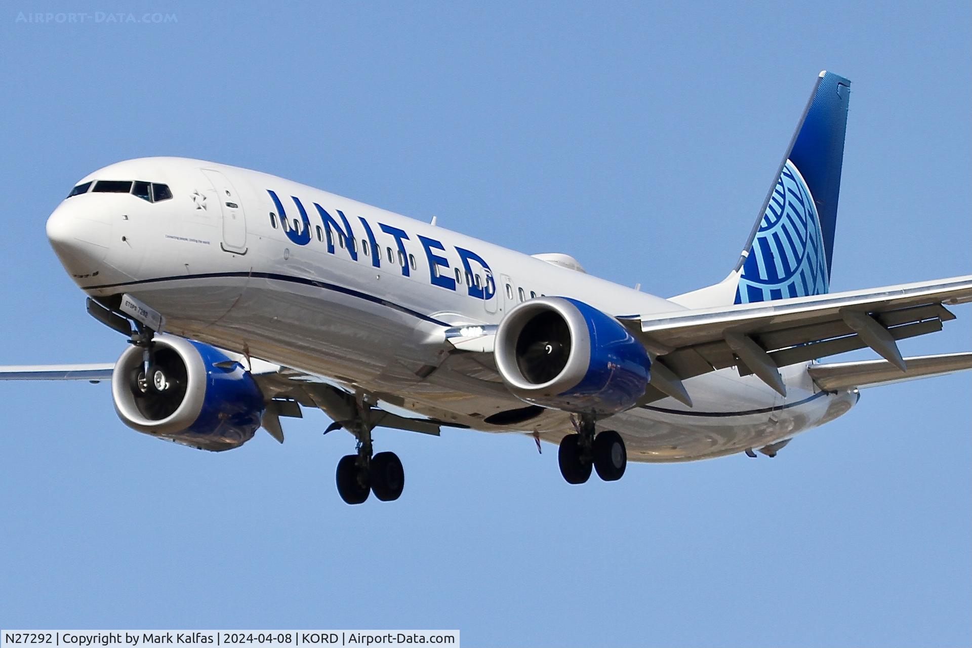 N27292, 2022 Boeing 737-8 MAX C/N 67553, B38M United Airlines Boeing 737-9 MAX N27292 UAL434 SNA-ORD arriving on 28C ORD