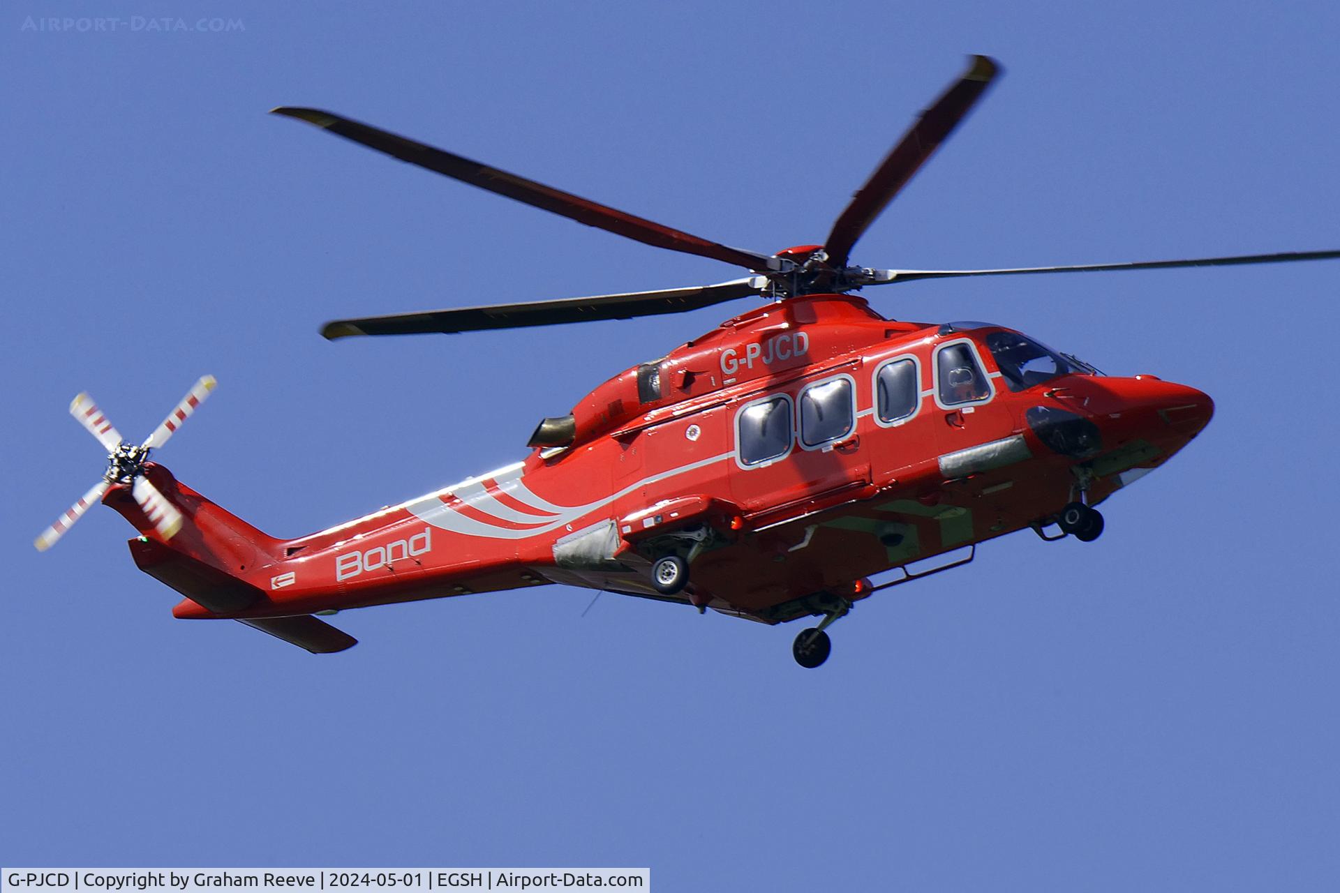 G-PJCD, 2012 AgustaWestland AW-139 C/N 31385, Departing from Norwich.