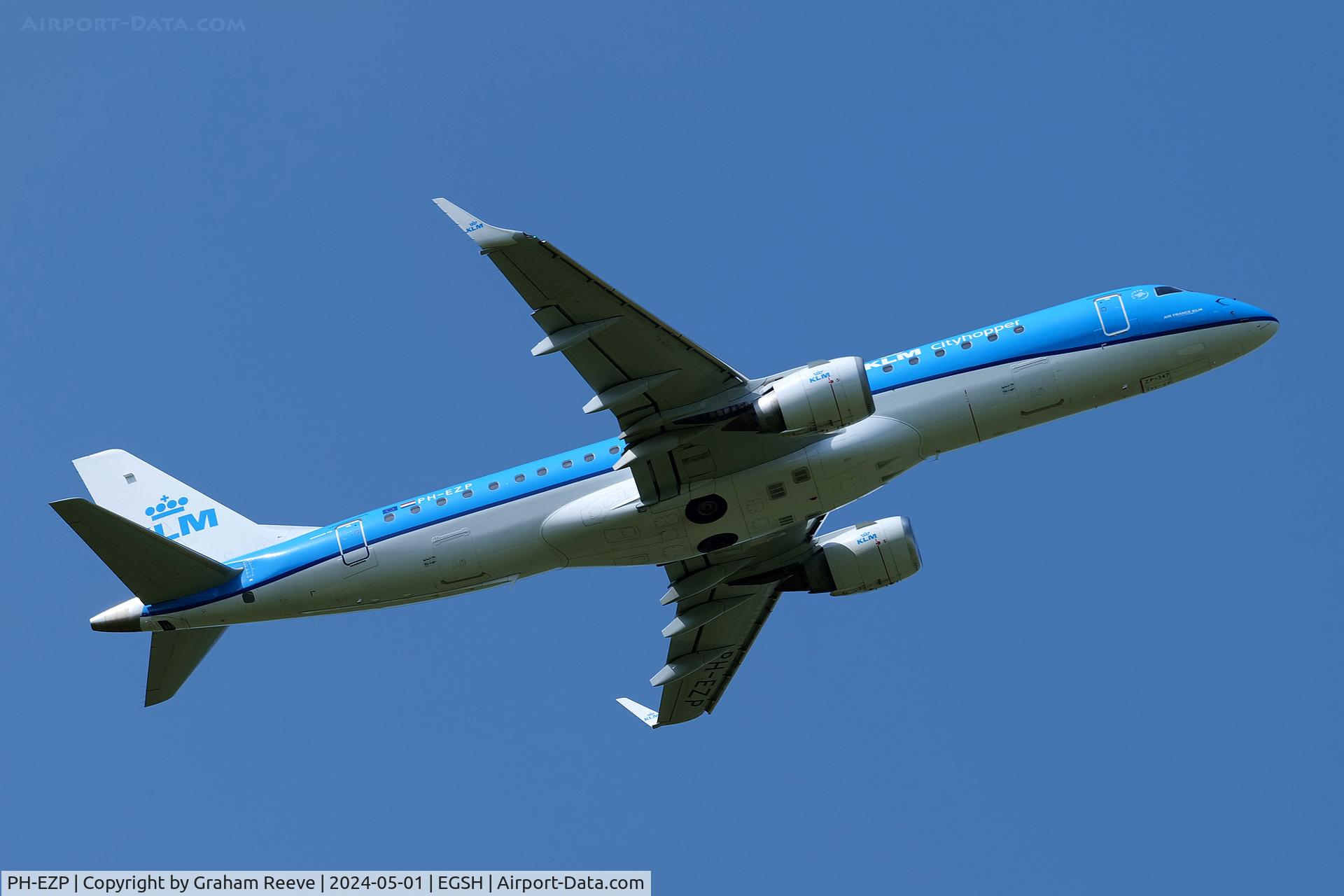 PH-EZP, 2010 Embraer 190LR (ERJ-190-100LR) C/N 19000347, Departing from Norwich.