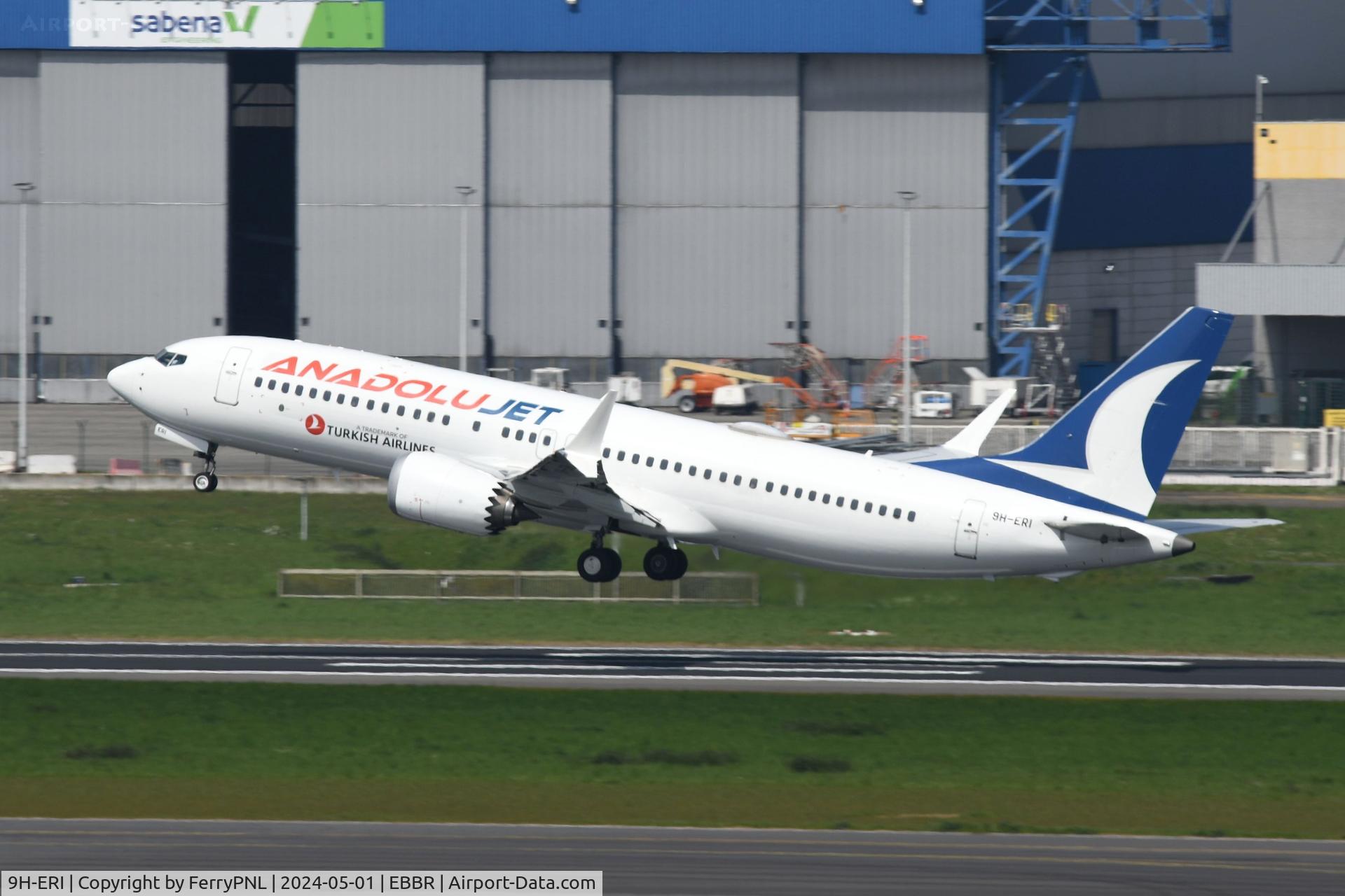 9H-ERI, 2017 Boeing 737-8 MAX C/N 42828, Anadolu, now rebranded as Ajet, departing BRU with B738M