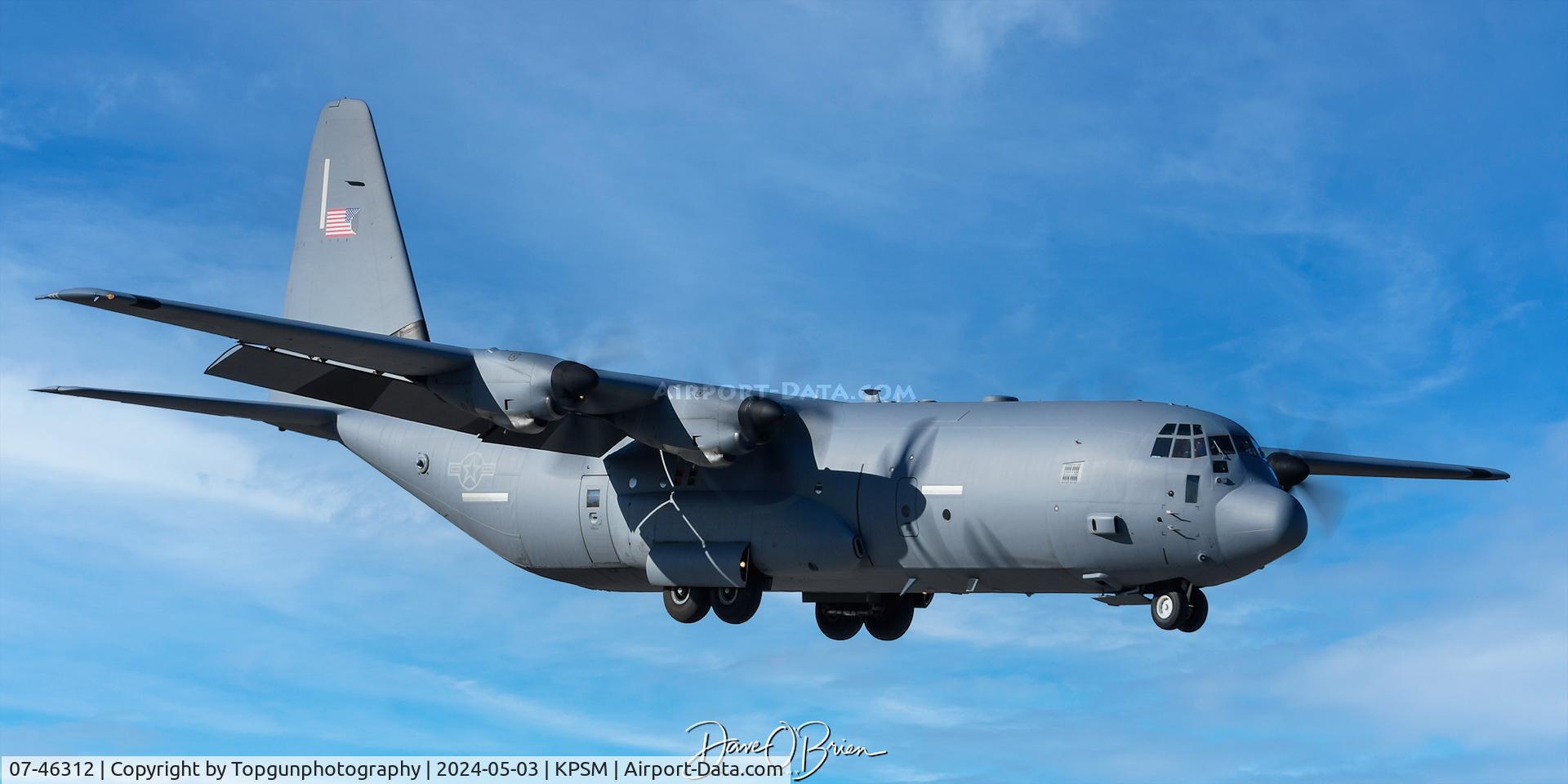 07-46312, 2007 Lockheed C-130J-30 Super Hercules C/N 382-5610, REACH533 dropping in with low vis markings only. 
61st AS out of Littlerock AR