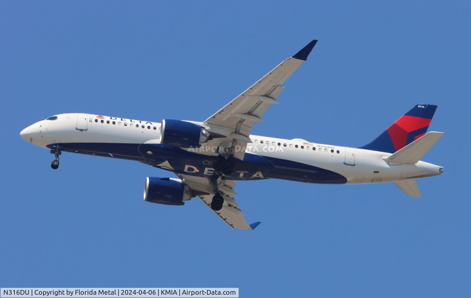 N316DU, 2023 Airbus A220-300 C/N 55207, DAL A223 zx BOS-MIA
