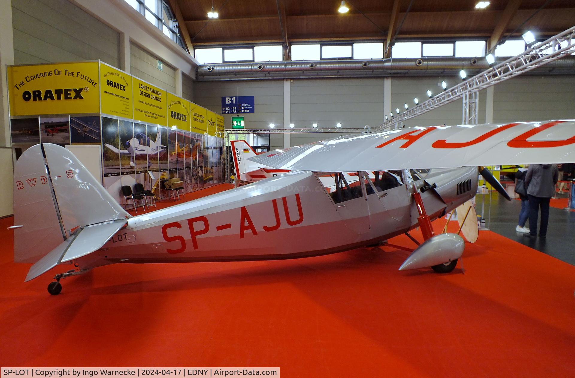 SP-LOT, 2000 Stowarzyszenie Lotnictwa Eksperymentalnego RWD-5R C/N 001, Rogalski-Wigura-Dzewiecki (Stowarzyszenie Lotnictwa Eksperymentalnego EAA991) RWD-5R replica, marked as 'SP-AJU' to commemorate the transatlantic flight by a single-seat RWD-5bis from Senegal to Brazil in May 1933, at the AERO 2024, Friedrichshafen