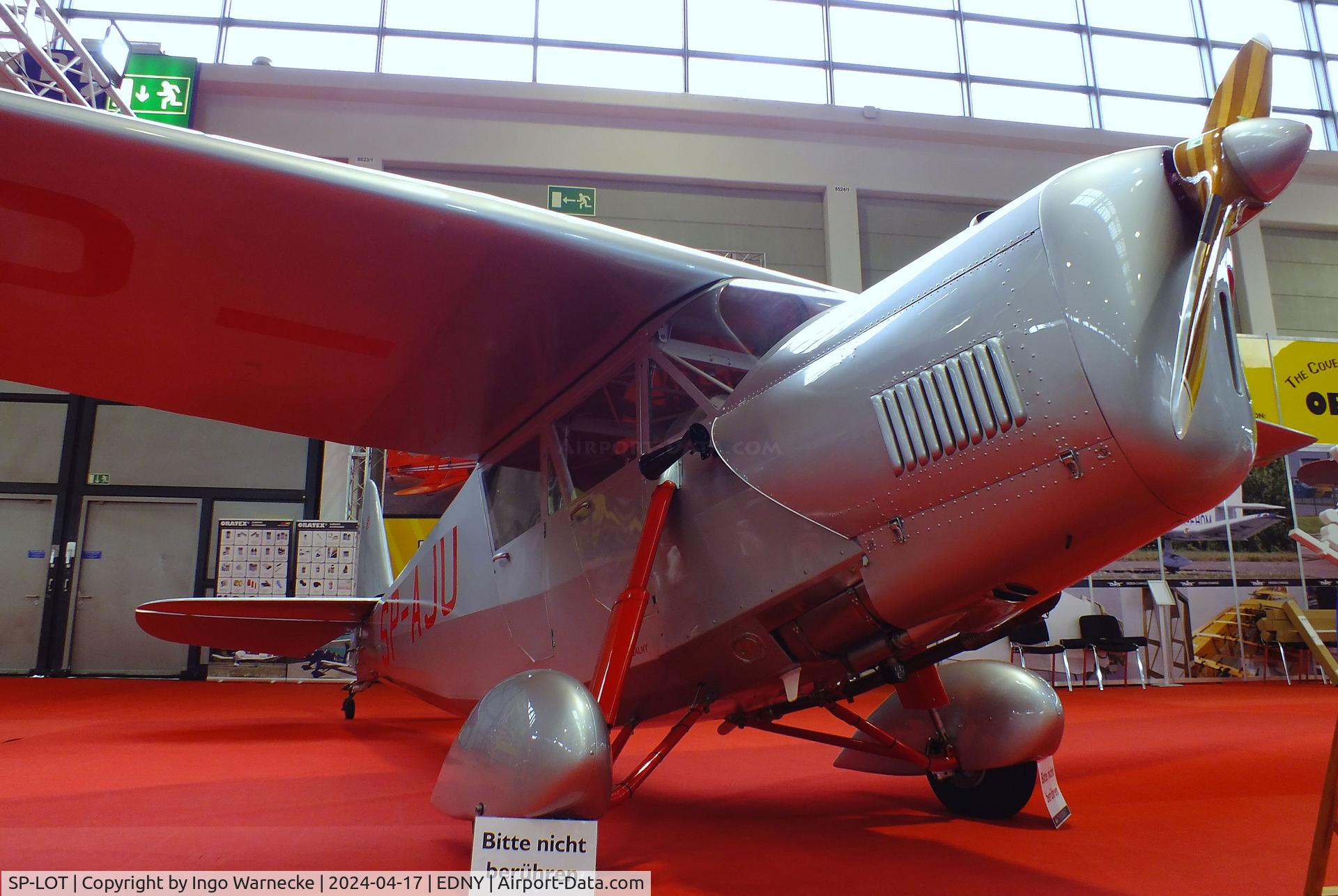 SP-LOT, 2000 Stowarzyszenie Lotnictwa Eksperymentalnego RWD-5R C/N 001, Rogalski-Wigura-Dzewiecki (Stowarzyszenie Lotnictwa Eksperymentalnego EAA991) RWD-5R replica, marked as 'SP-AJU' to commemorate the transatlantic flight by a single-seat RWD-5bis from Senegal to Brazil in May 1933, at the AERO 2024, Friedrichshafen