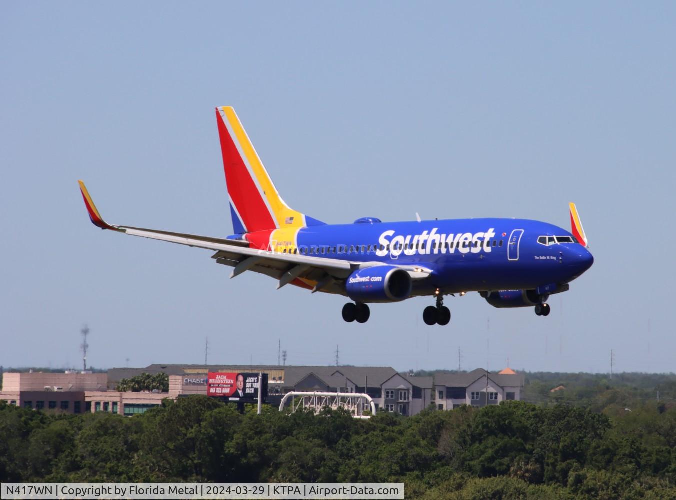 N417WN, 2001 Boeing 737-7H4 C/N 29822, SWA 737 zx HOU-TPA