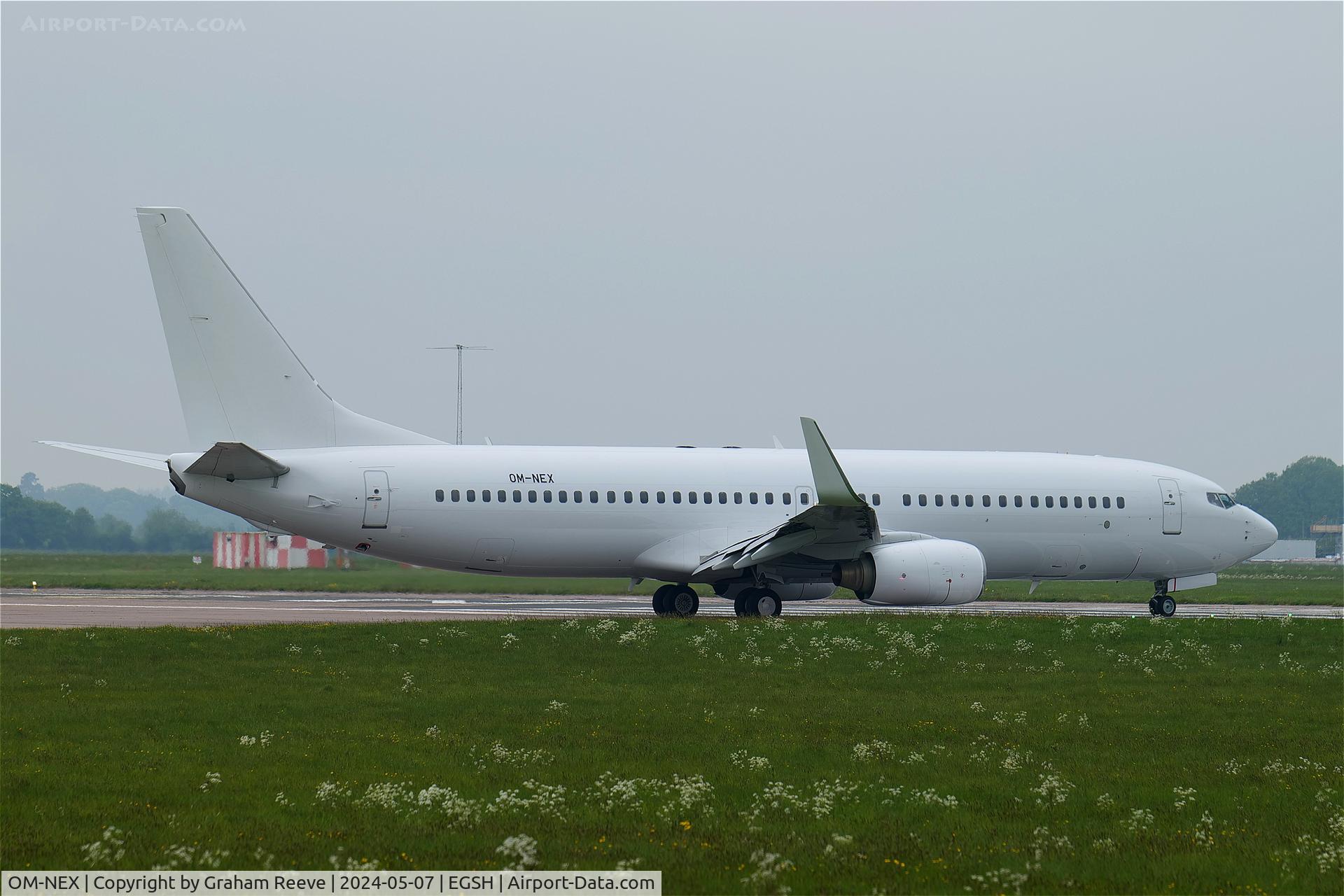OM-NEX, 2010 Boeing 737-8KN C/N 29636, Departing from Norwich.