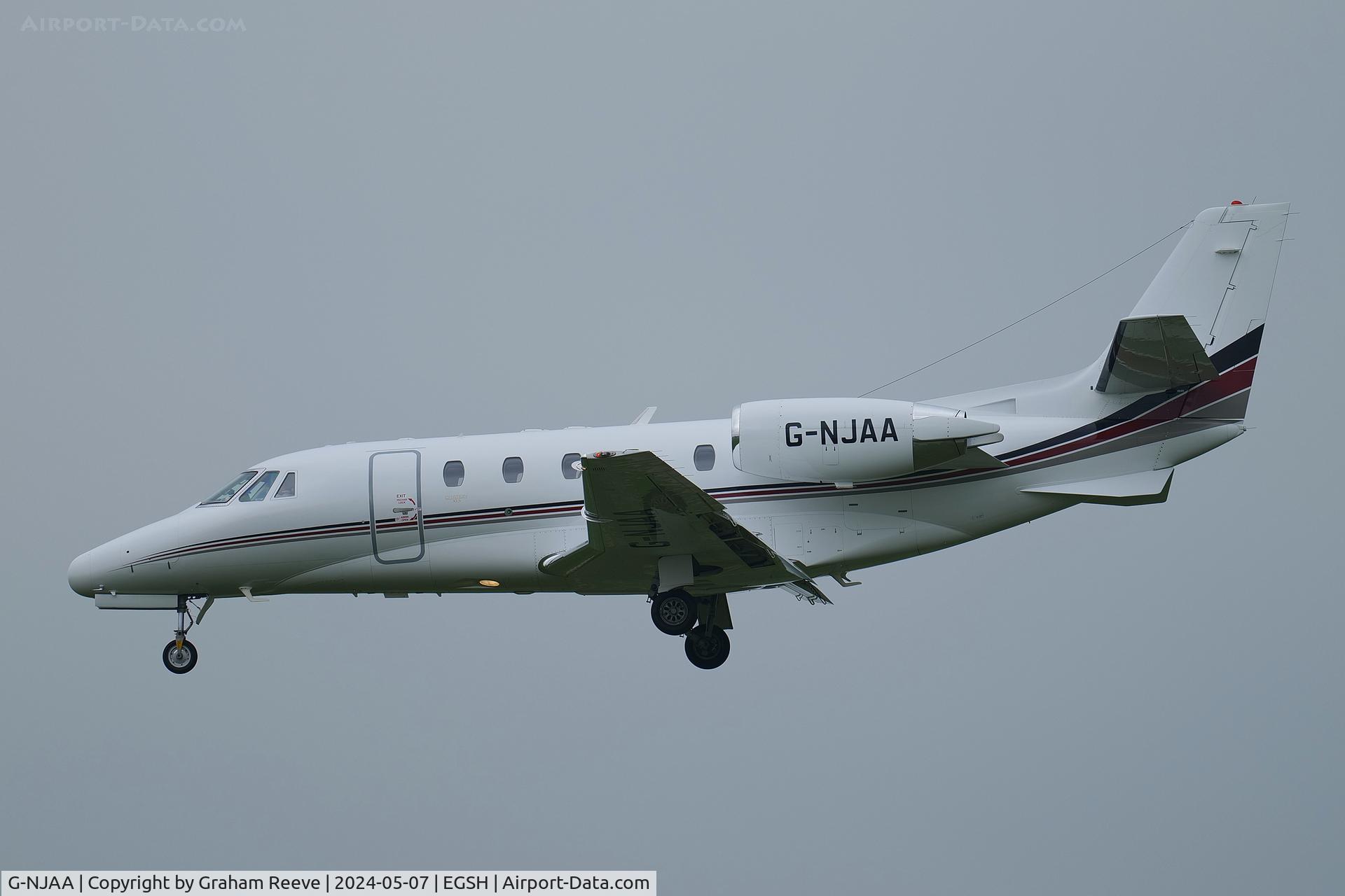 G-NJAA, 2008 Cessna 560 Citation Excel XLS C/N 560-5787, Landing at Norwich.