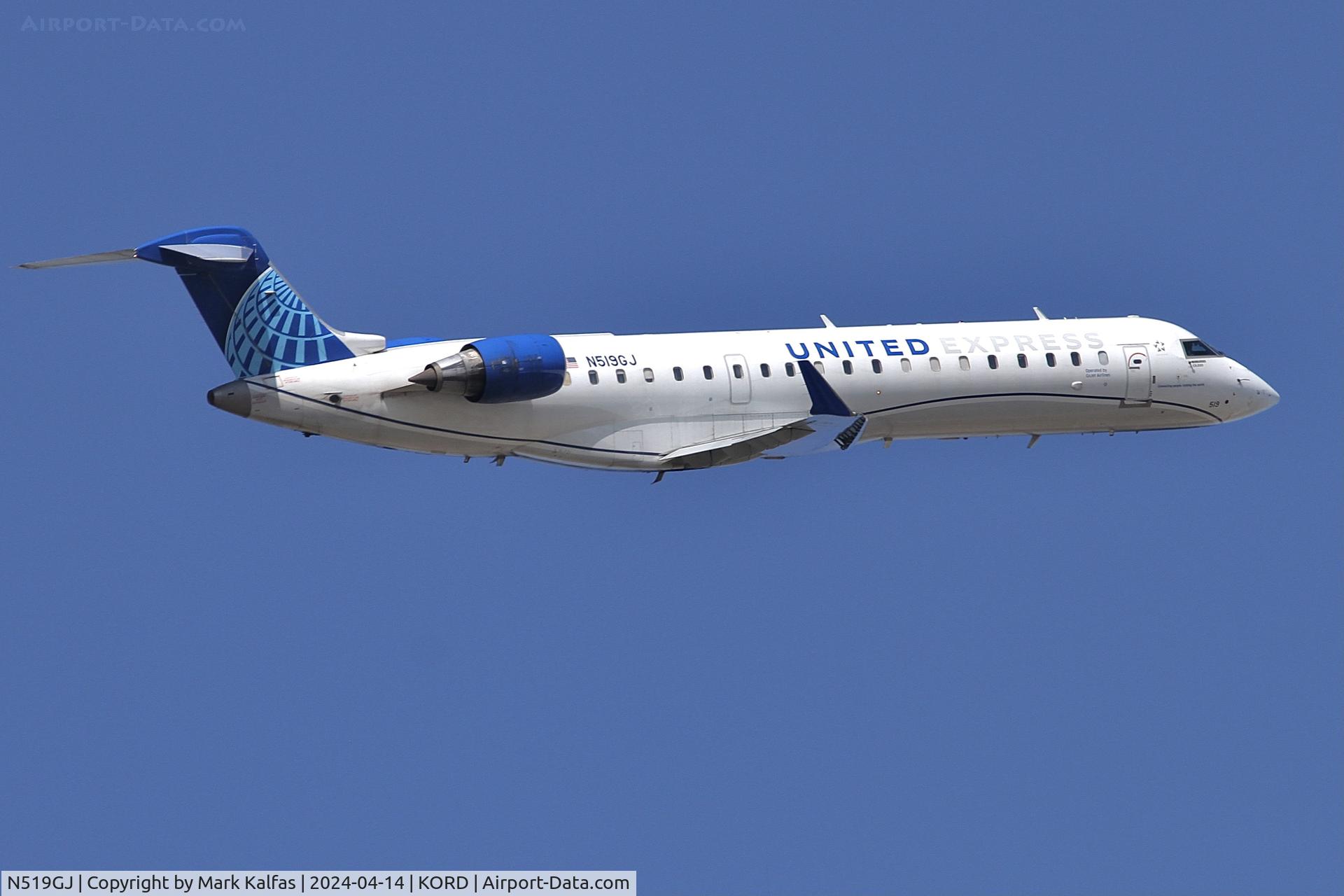 N519GJ, 2001 Bombardier CRJ-701 (CL-600-2C10) Regional Jet C/N 10026, CRJ7 GoJet/United Express Bombardier CRJ-701, CRJ-550 N519GJ GJS4473 ORD-XNA departing 10C KORD