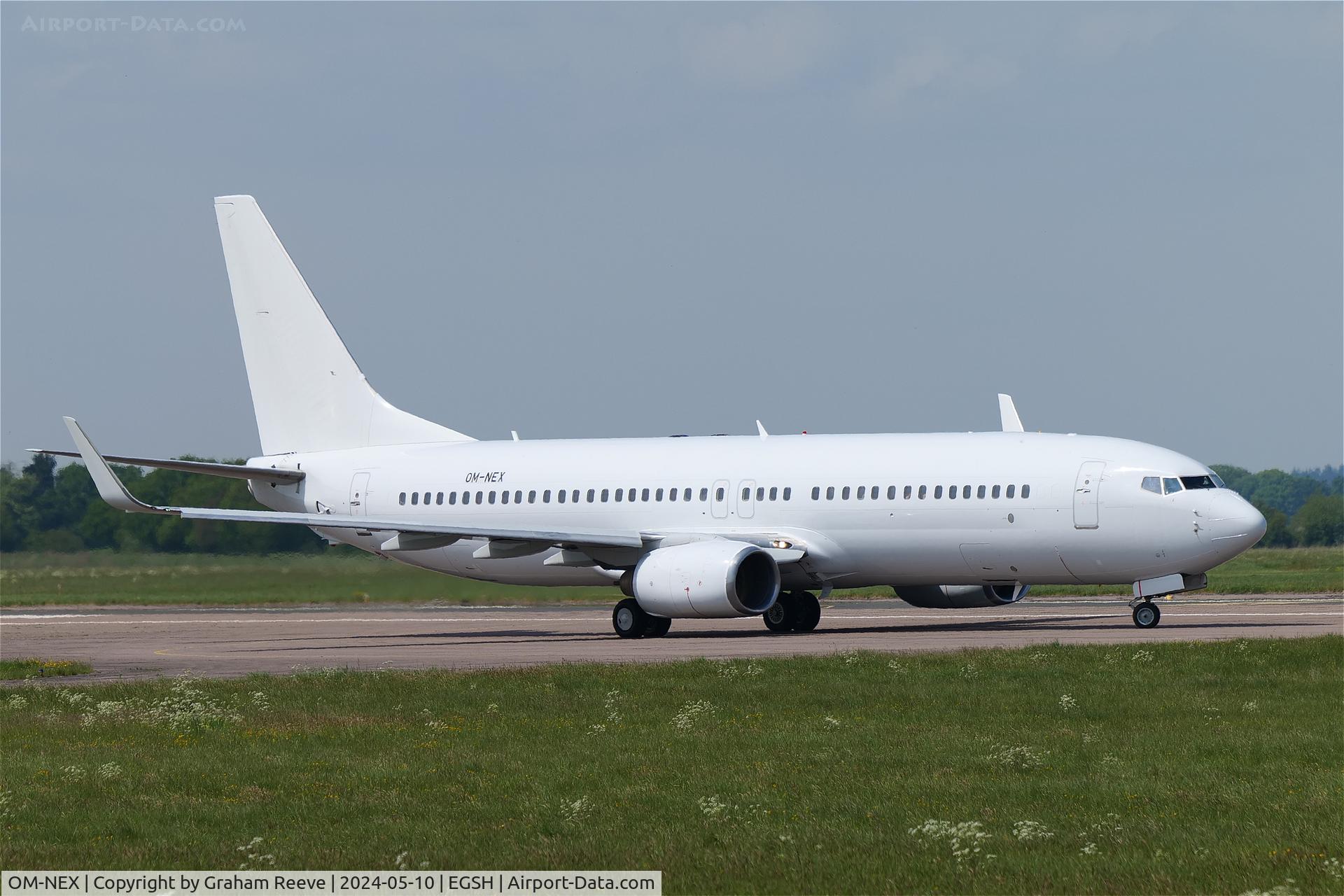 OM-NEX, 2010 Boeing 737-8KN C/N 29636, Just landed at Norwich.