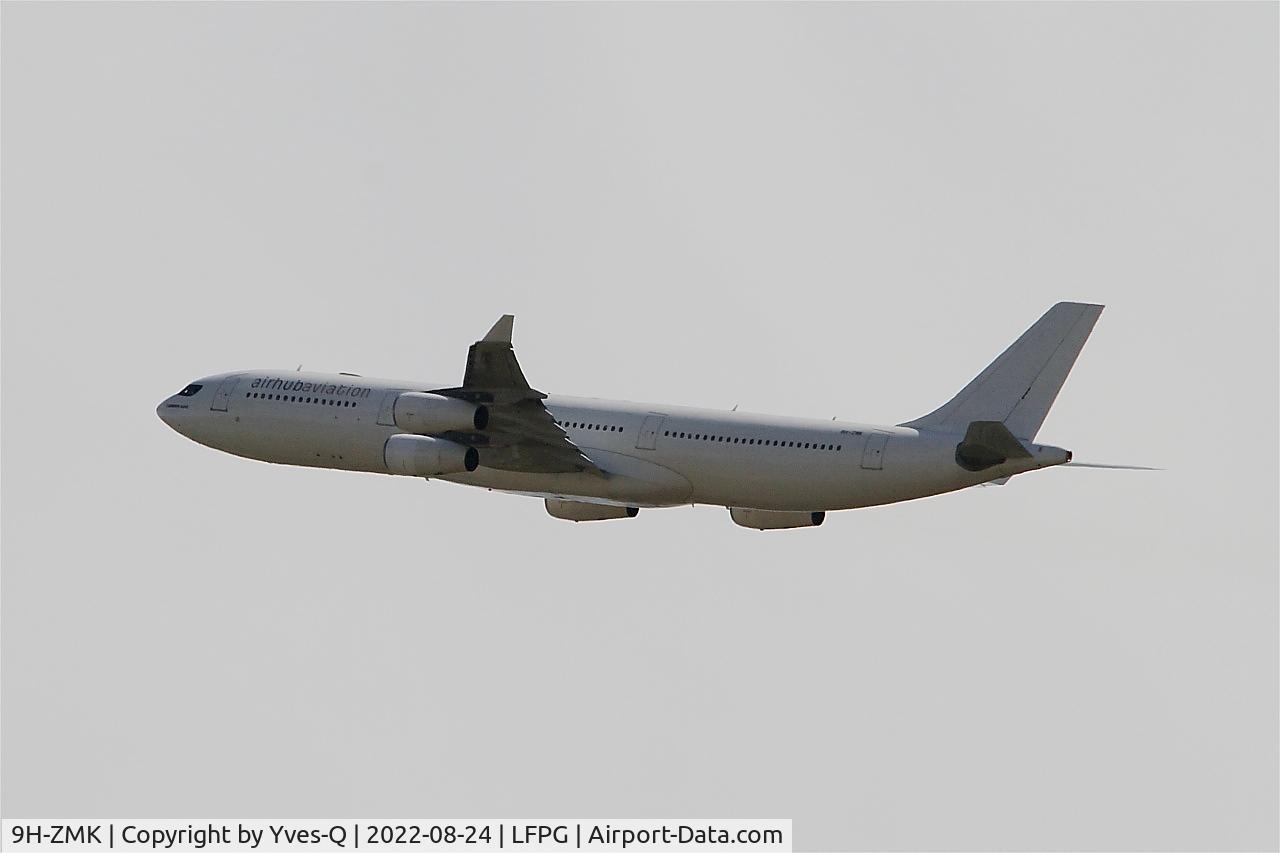 9H-ZMK, 2005 Airbus A340-313X C/N 668, Airbus 340-313X, Climbing rwy 08L, Roissy Charles De Gaulle airport (LFPG-CDG)