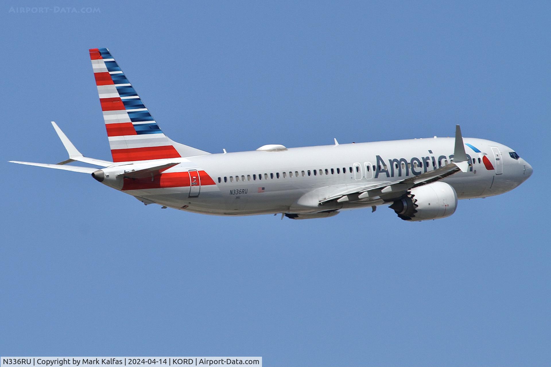 N336RU, 2018 Boeing 737-8 MAX C/N 44460, B38M American Airlines Boeing 737-8 MAX N336RU AAL2994 ORD-DFW departing 10C KORD