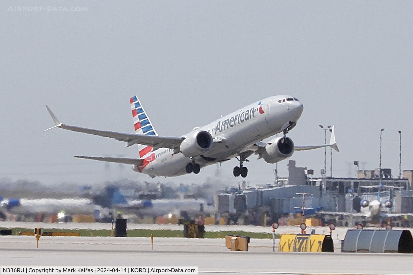 N336RU, 2018 Boeing 737-8 MAX C/N 44460, B38M American Airlines Boeing 737-8 MAX N336RU AAL2994 ORD-DFW departing 10C KORD