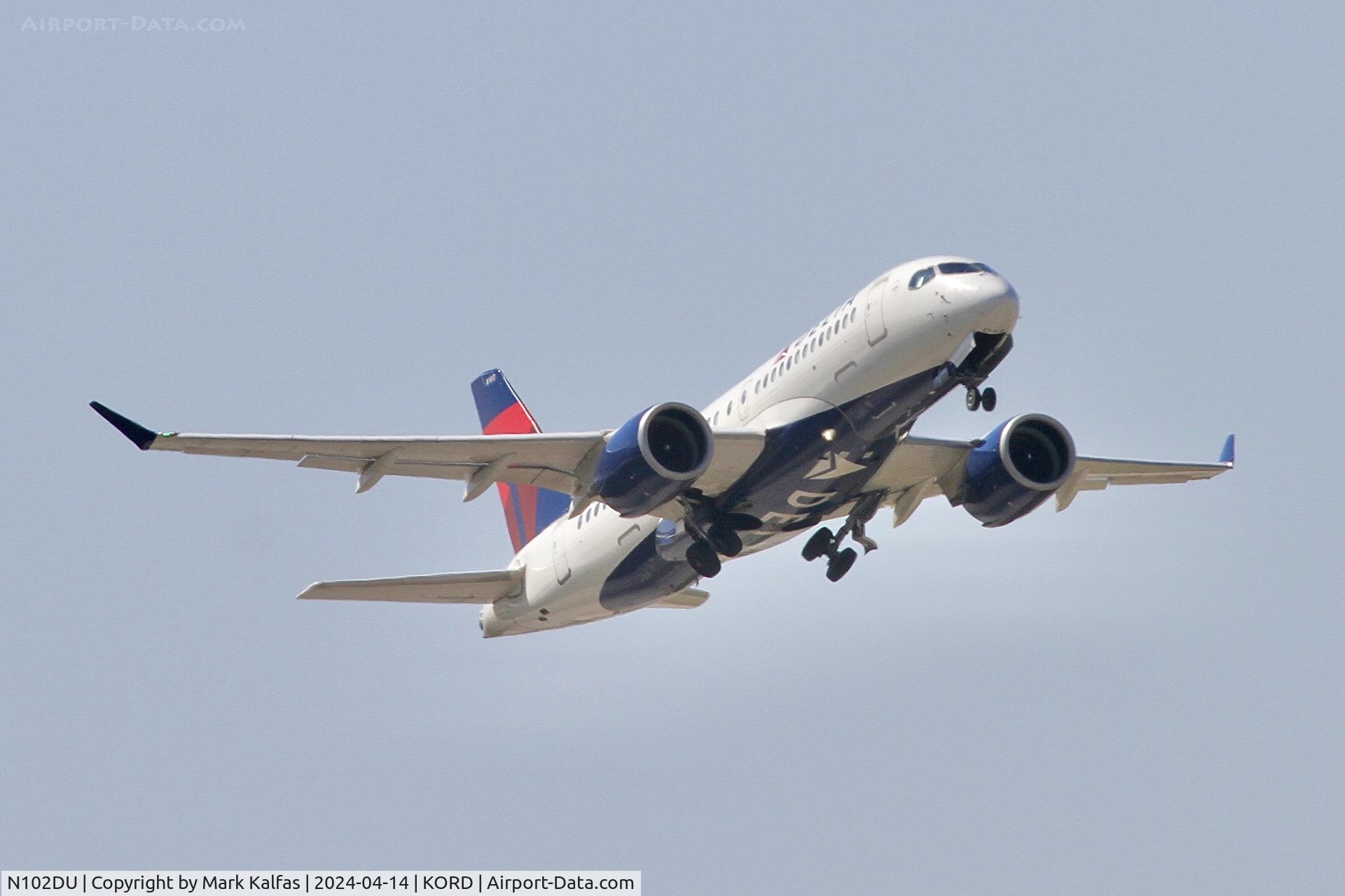 N102DU, 2018 Airbus A220-100 C/N 50021, BCS1 Delta Airlines Airbus A220-100 N102DU DAL1173 ORD-LGA departing 10C ORD