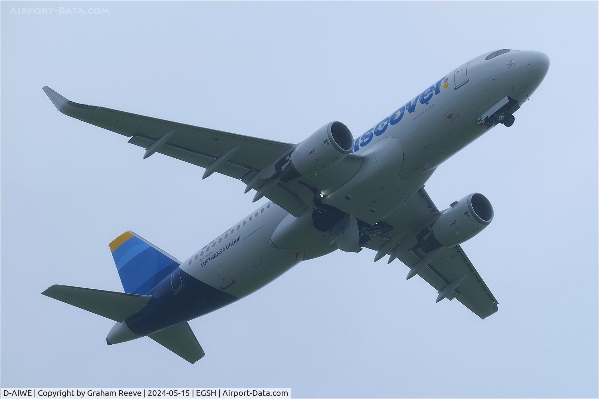 D-AIWE, 2018 Airbus A320-214 C/N 8680, Departing from Norwich.