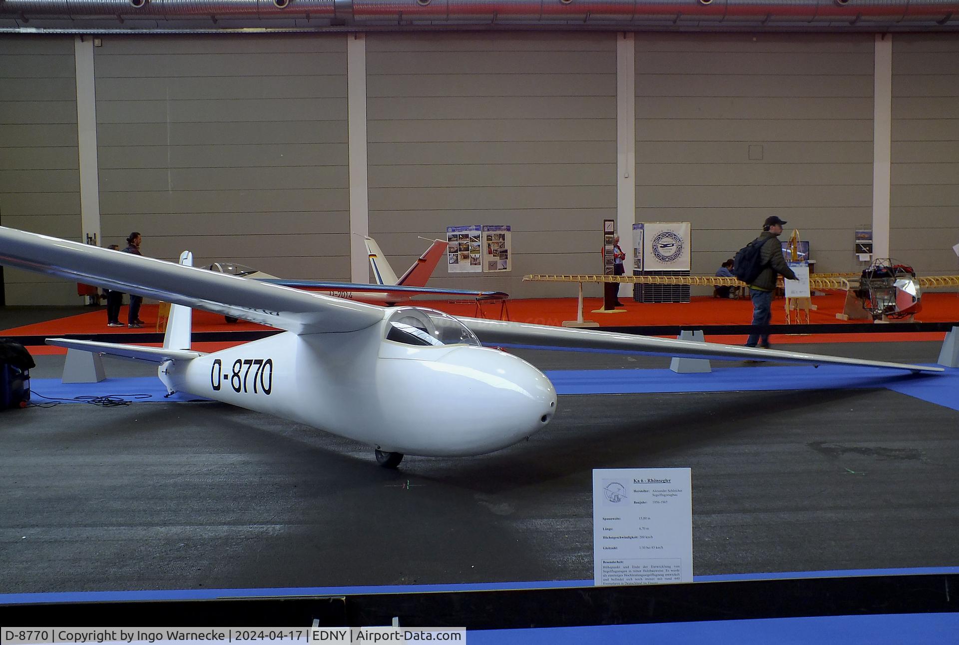D-8770, 1964 Schleicher Ka-6CR Rhonsegler C/N 6281, Schleicher Ka 6 CR Rhönsegler at the AERO 2024, Friedrichshafen
