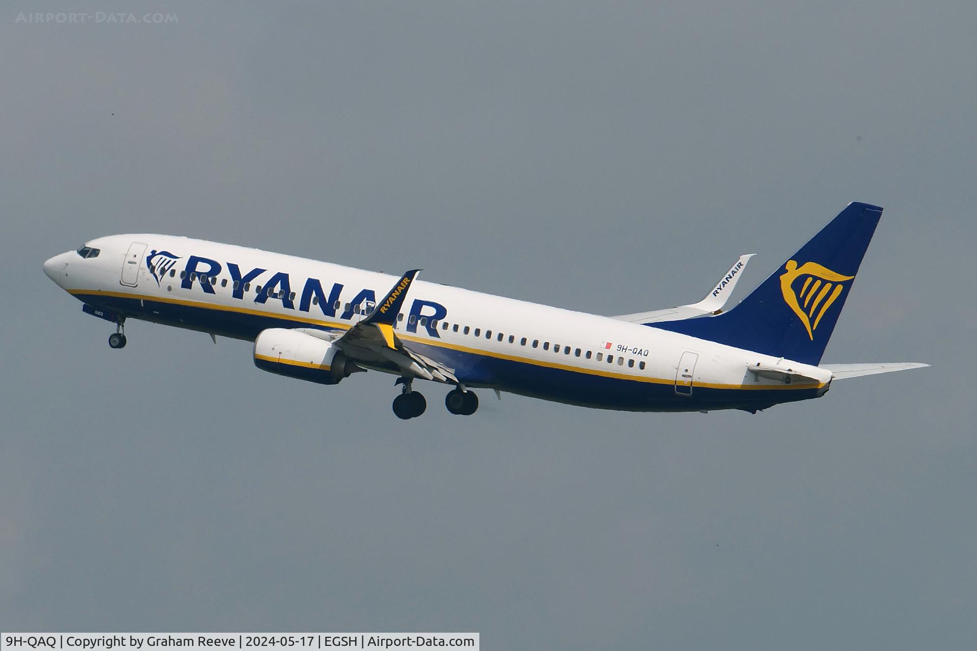 9H-QAQ, 2018 Boeing 737-800 C/N 44822, Departing from Norwich.