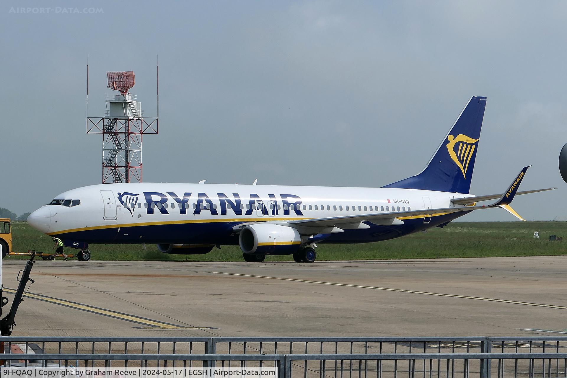 9H-QAQ, 2018 Boeing 737-800 C/N 44822, Departing from Norwich.