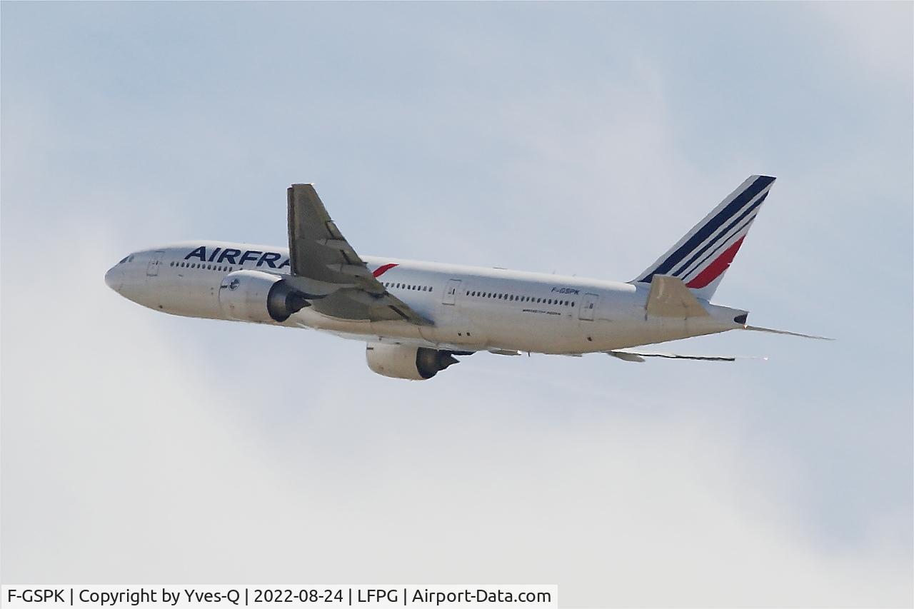 F-GSPK, 2000 Boeing 777-228/ER C/N 29010, Boeing 777-228ER, Climbing from rwy 08L, Roissy Charles De Gaulle Airport (LFPG-CDG)