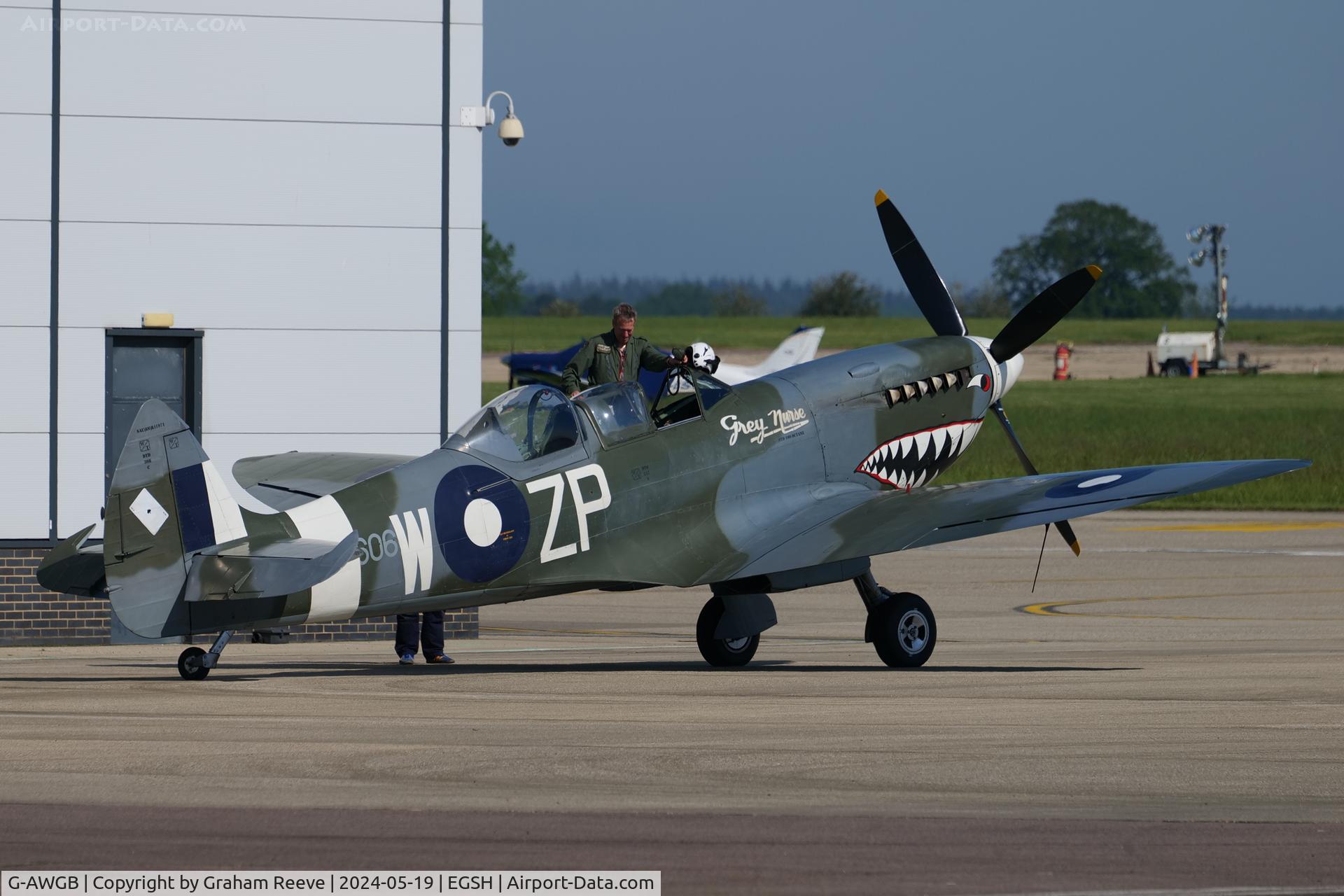 G-AWGB, 1945 Supermarine 361 Spitfire Tr9 C/N CBAF.4494, Parked at Norwich.