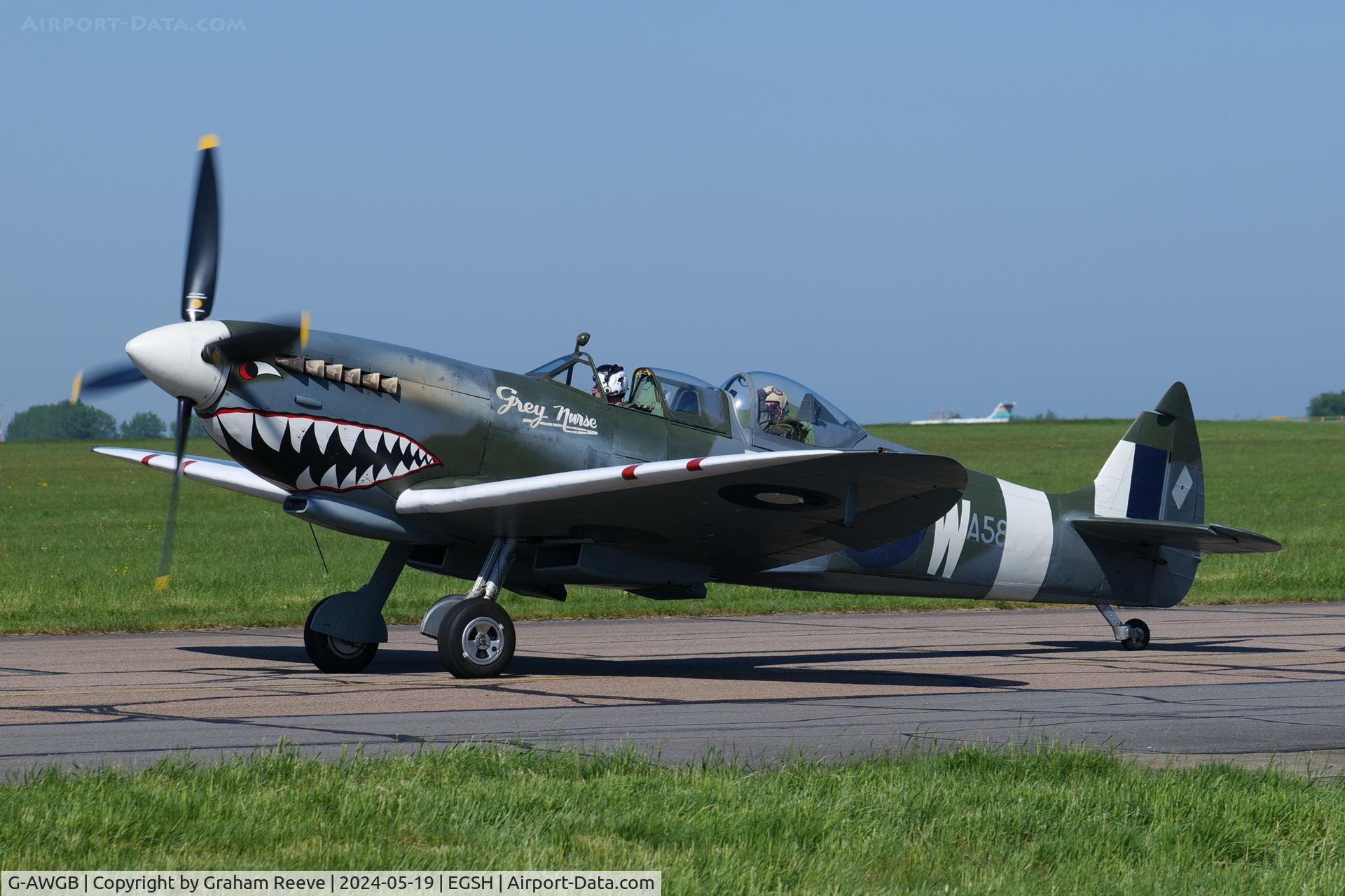 G-AWGB, 1945 Supermarine 361 Spitfire Tr9 C/N CBAF.4494, Just landed at Norwich.
