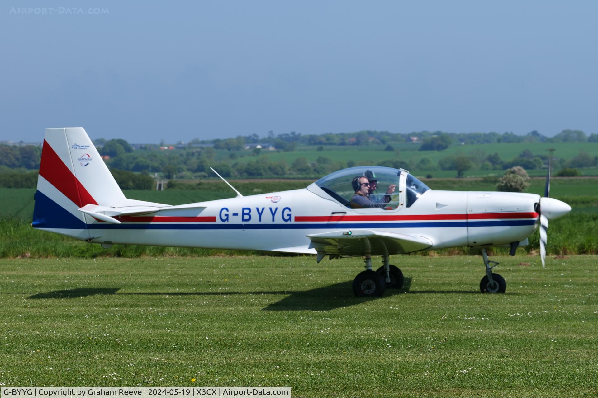 G-BYYG, 1990 Slingsby T-67C Firefly C/N 2101, Just landed at Northrepps.