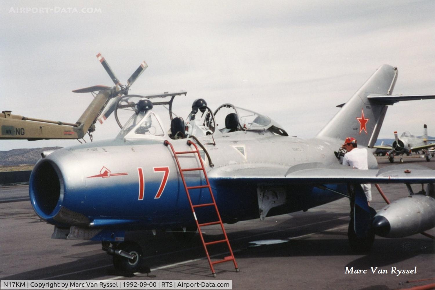 N17KM, 1955 Mikoyan-Gurevich MIG 15UTI C/N 1A08017, N17KM in Sept. 1992 during the Air Races at Reno Stead.