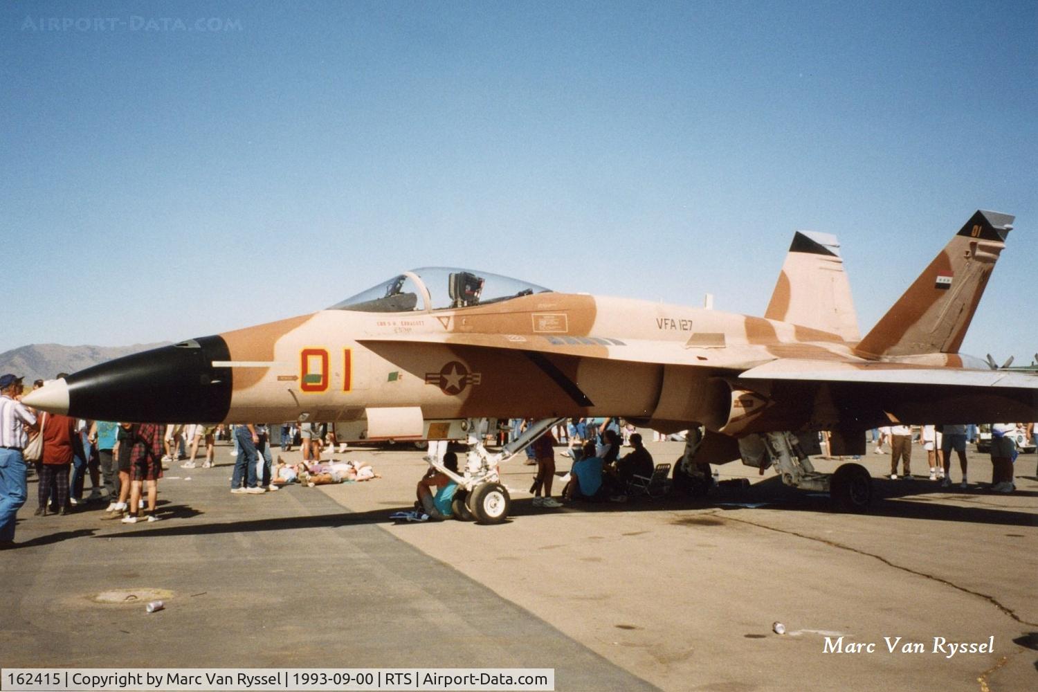 162415, McDonnell Douglas F/A-18A Hornet C/N 251/A200, 162415 of Desert Bogeys Strike Fighter Sq. at Reno Air Races in Sept 1993.