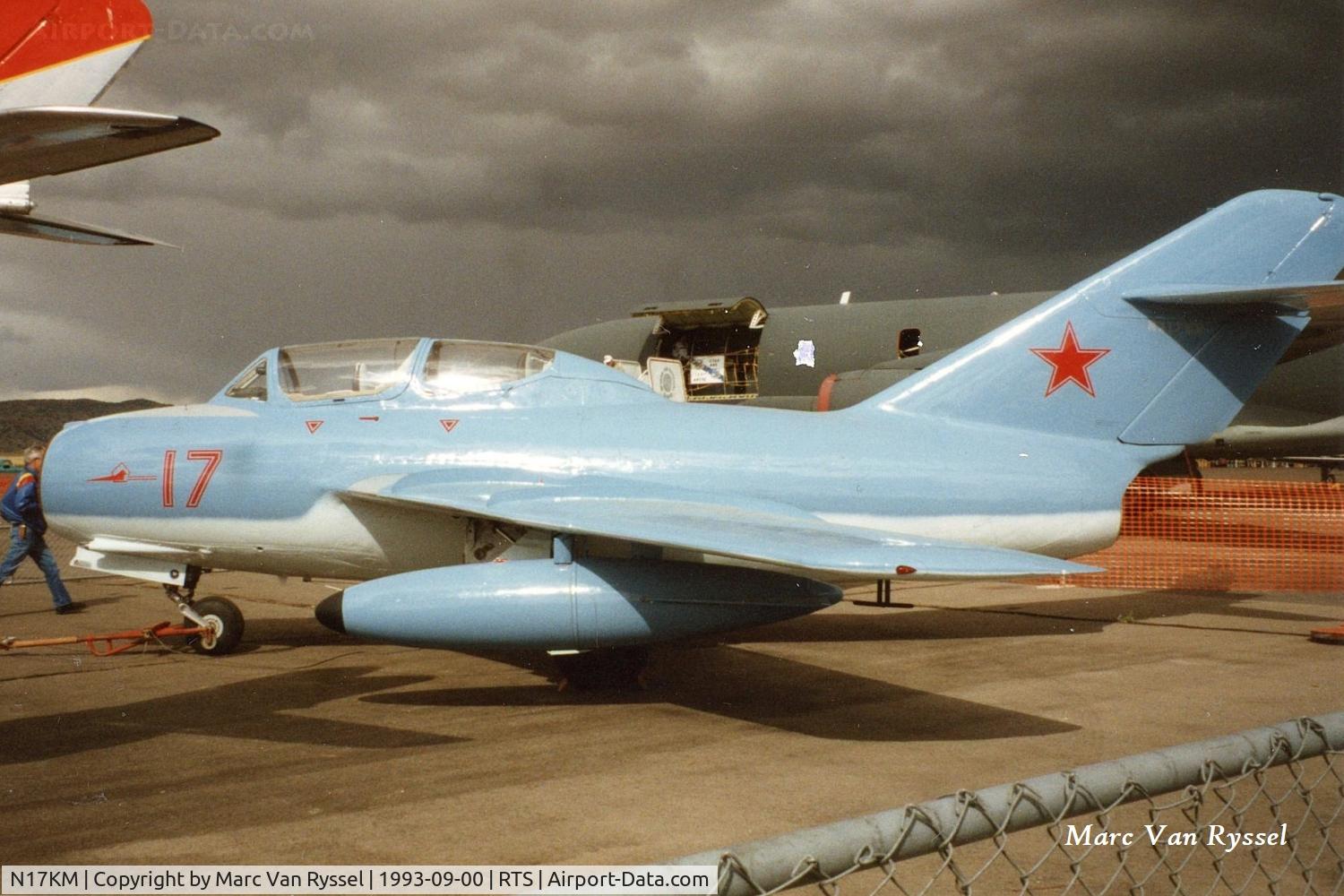 N17KM, 1955 Mikoyan-Gurevich MIG 15UTI C/N 1A08017, N17KM light blue painted seen at Reno Air Races in Sept 1993.
