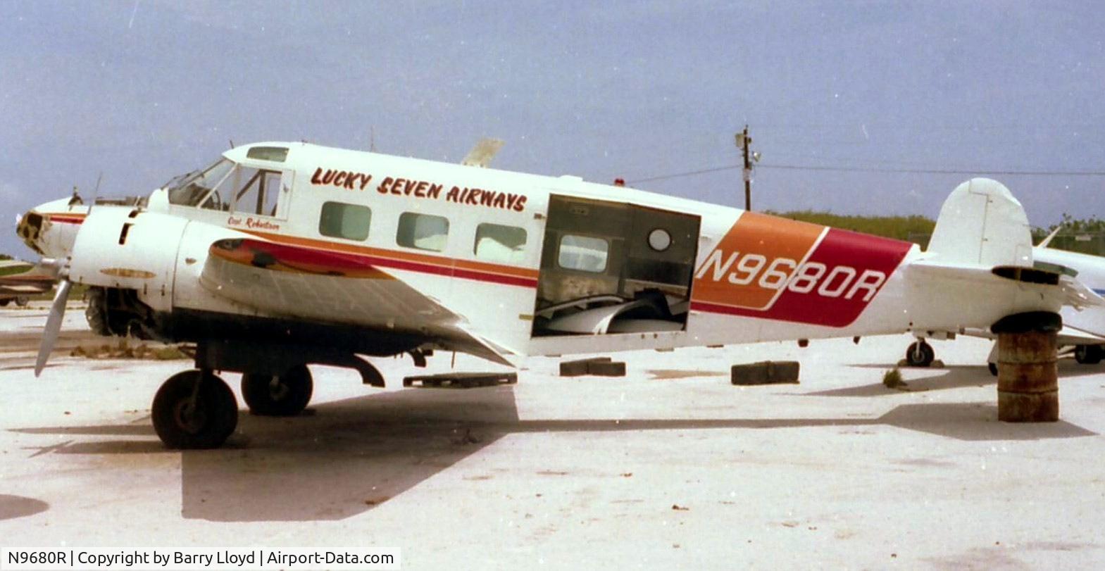 N9680R, 1960 Beech G18S C/N BA-512, Seen at Eleuthera Island Bahamas 1984