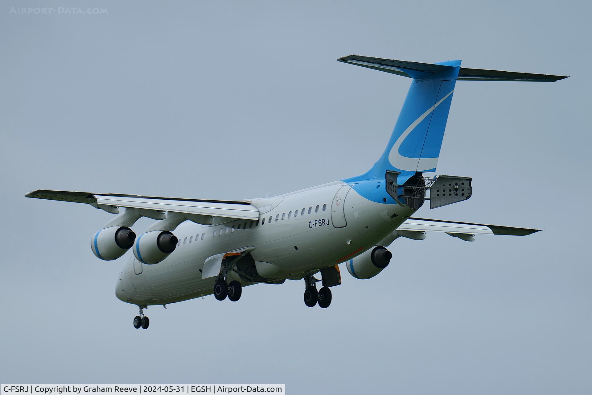 C-FSRJ, 1998 British Aerospace Avro RJ100 C/N 3331, Landing at Norwich.