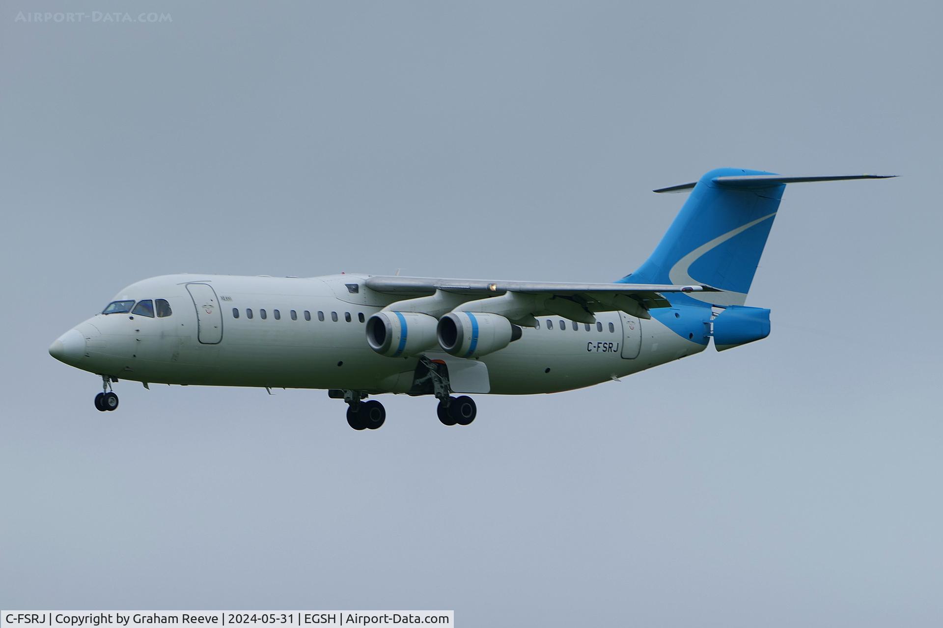 C-FSRJ, 1998 British Aerospace Avro RJ100 C/N 3331, Landing at Norwich.