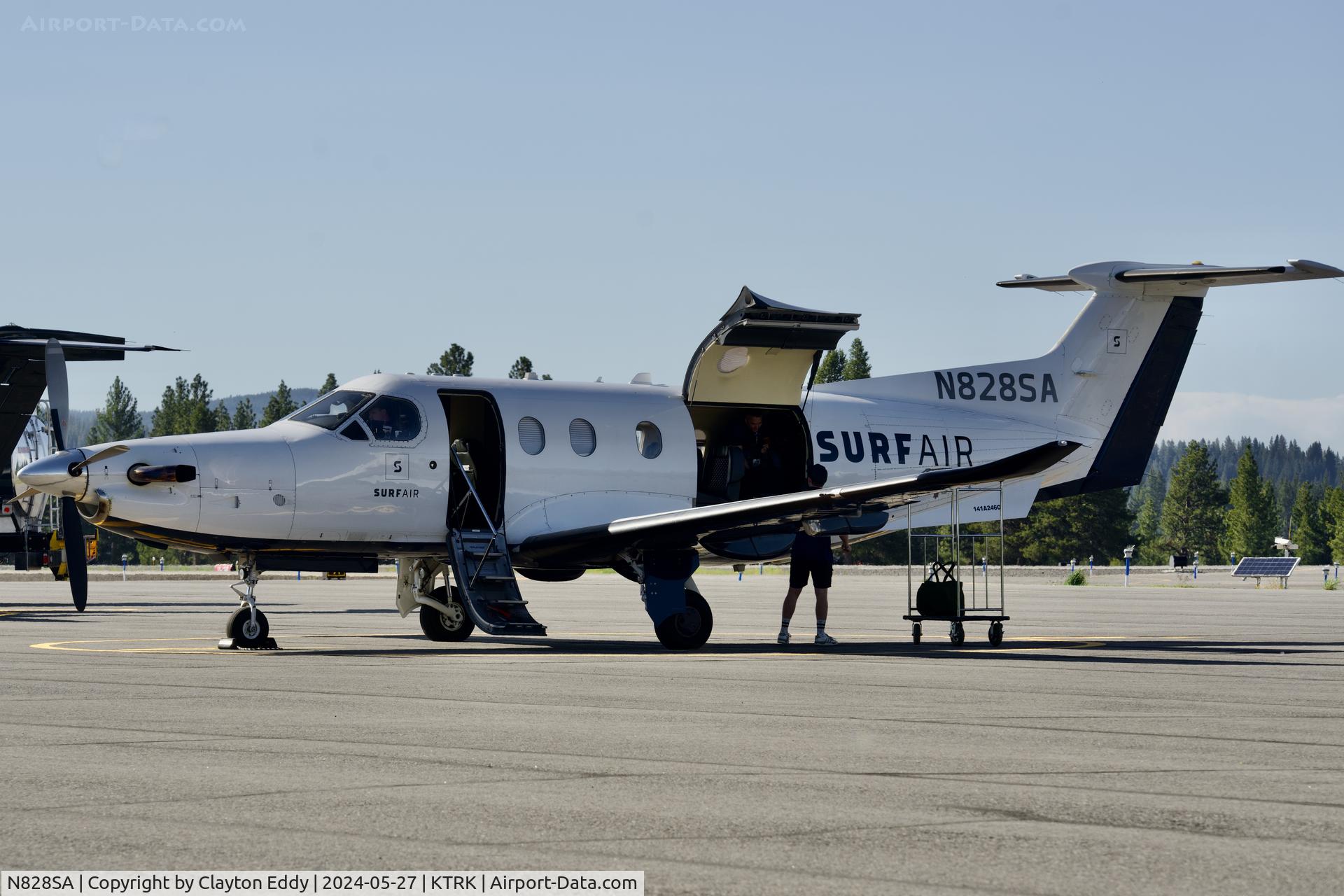 N828SA, 2015 Pilatus PC-12/47E C/N 1525, Truckee Tahoe airport in California 2024.