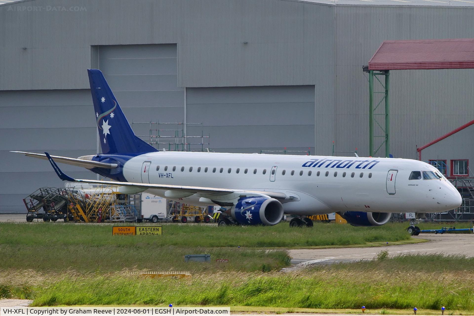 VH-XFL, 2010 Embraer E190 (ERJ-190-100) C/N 19000354, Under tow at Norwich.