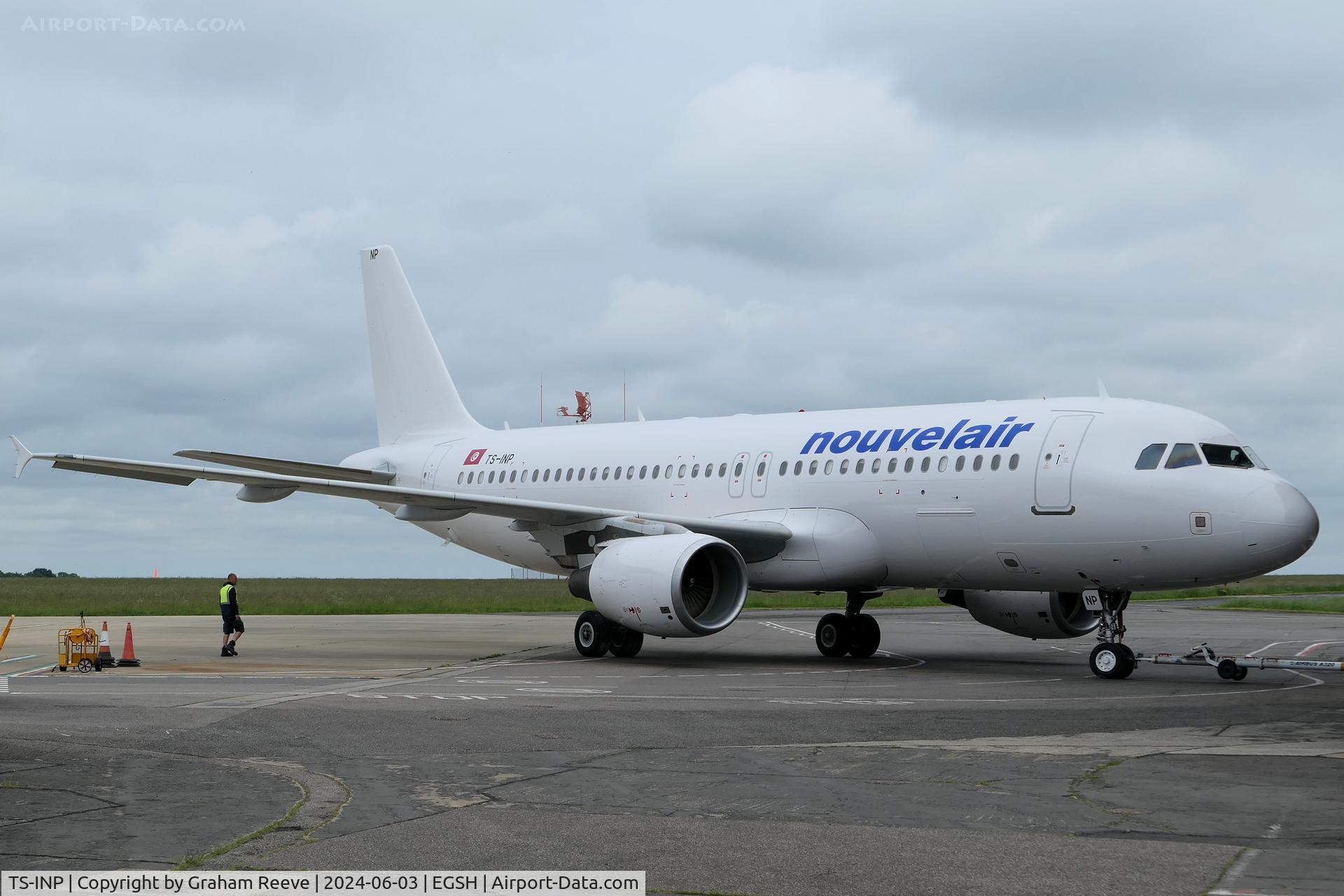 TS-INP, 2001 Airbus A320-214 C/N 1597, Seen following a re-spray at Norwich.