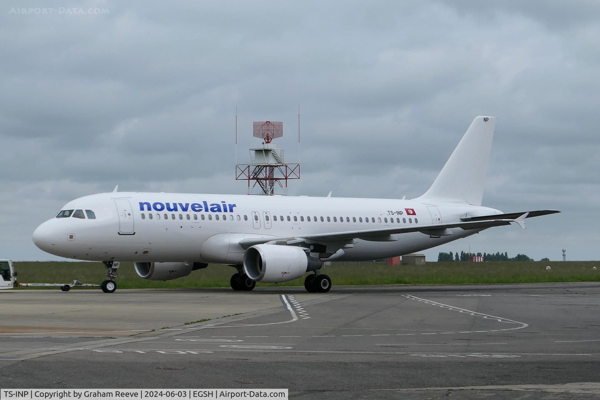 TS-INP, 2001 Airbus A320-214 C/N 1597, Seen following a re-spray at Norwich.