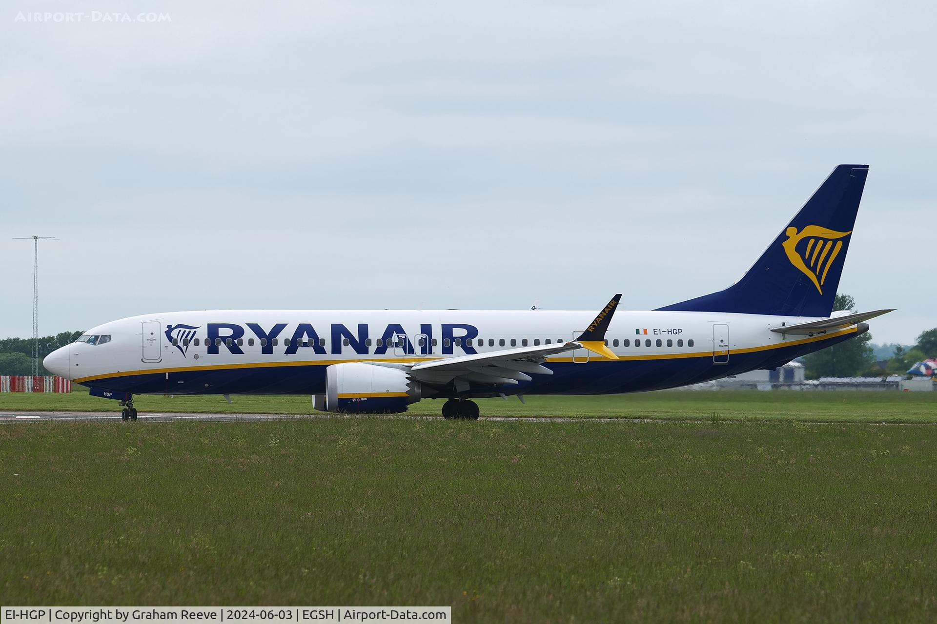 EI-HGP, 2021 Boeing 737-8-200 MAX C/N 62330, Departing from Norwich.