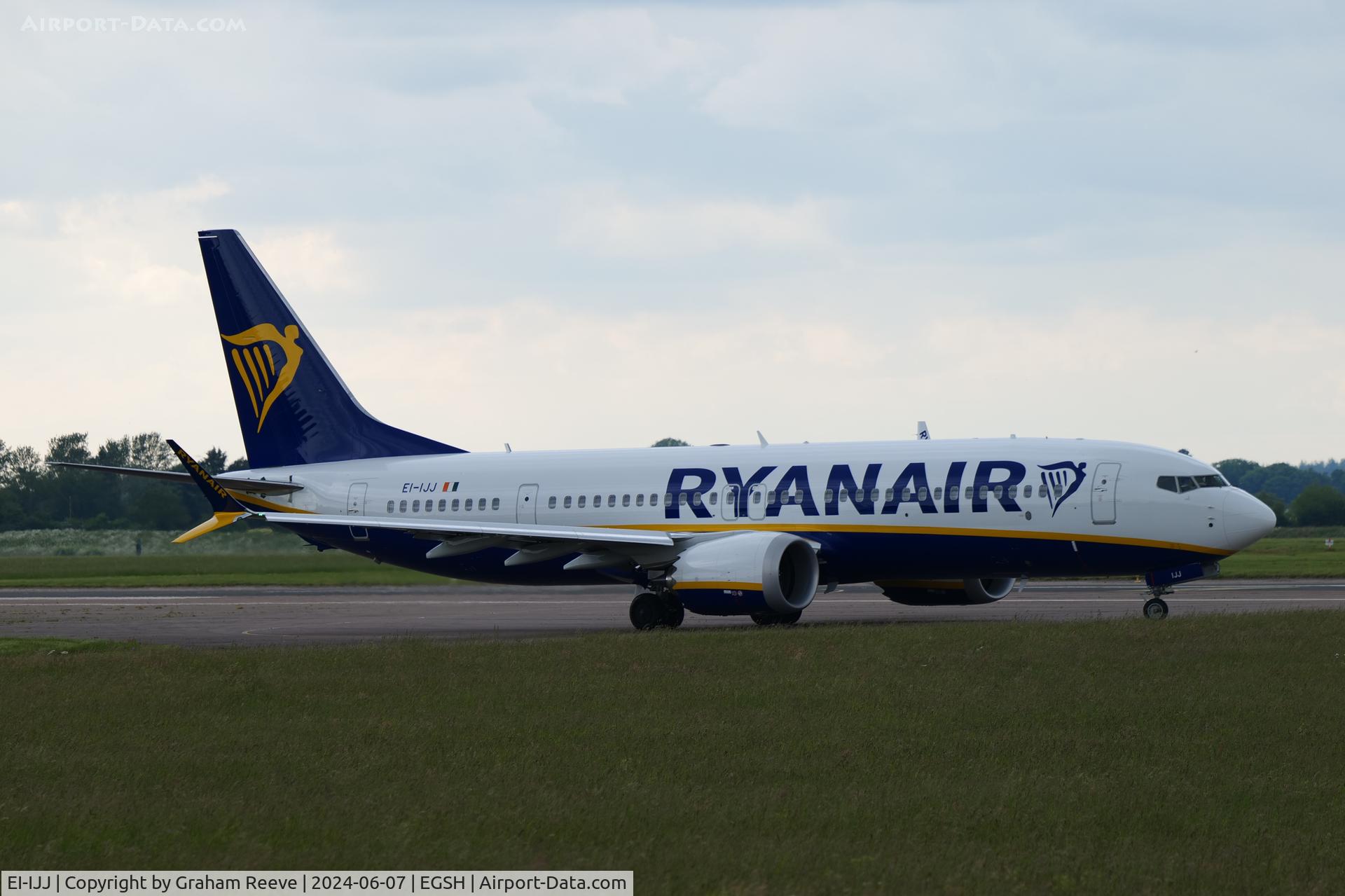 EI-IJJ, 2024 Boeing 737-8-200 MAX C/N 67093, Departing from Norwich.