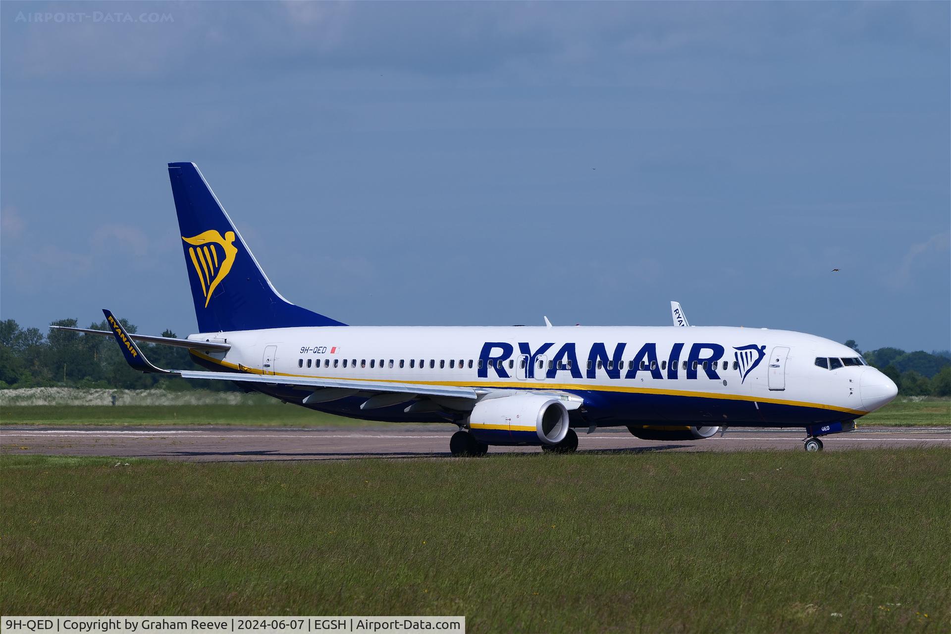 9H-QED, 2018 Boeing 737-800 C/N 44820, Departing from Norwich.