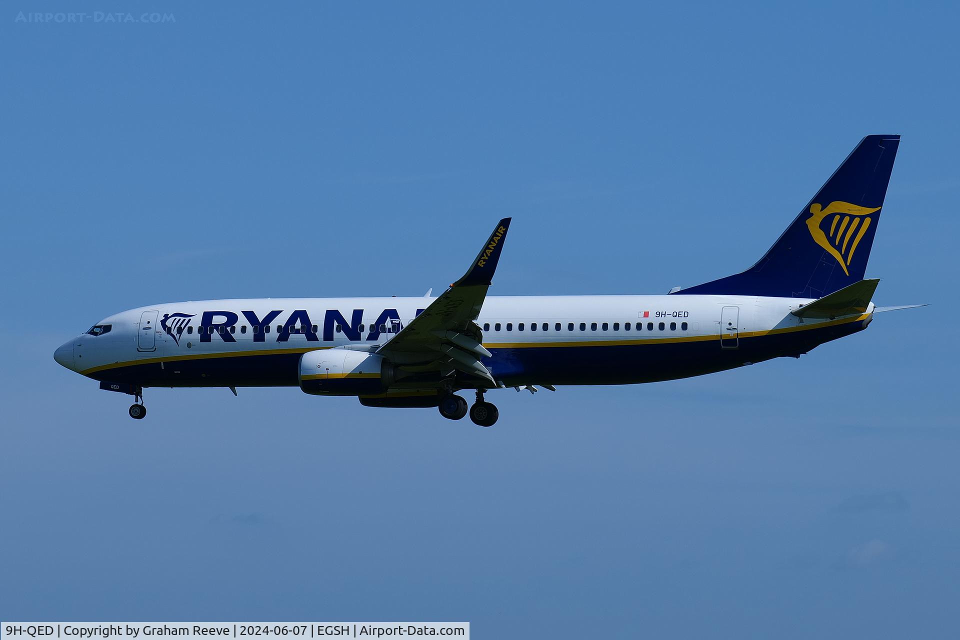 9H-QED, 2018 Boeing 737-800 C/N 44820, Landing at Norwich.