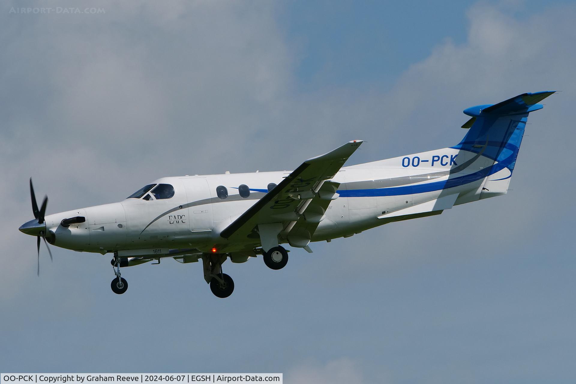 OO-PCK, 2016 Pilatus PC-12/47E C/N 1611, Landing at Norwich.