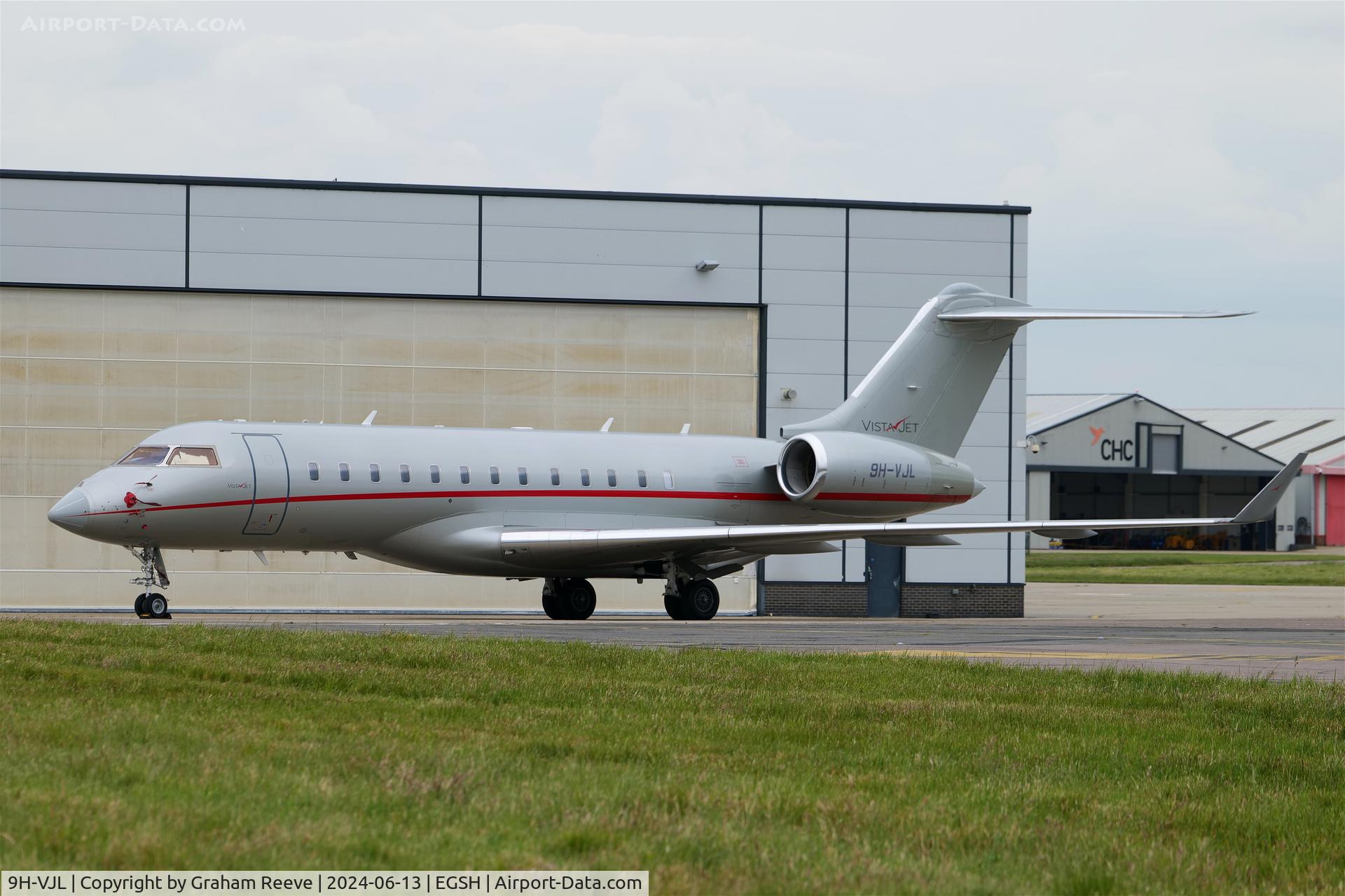 9H-VJL, 2014 Bombardier Global 6000 (BD-700-1A10) C/N 9626, Parked at Norwich.