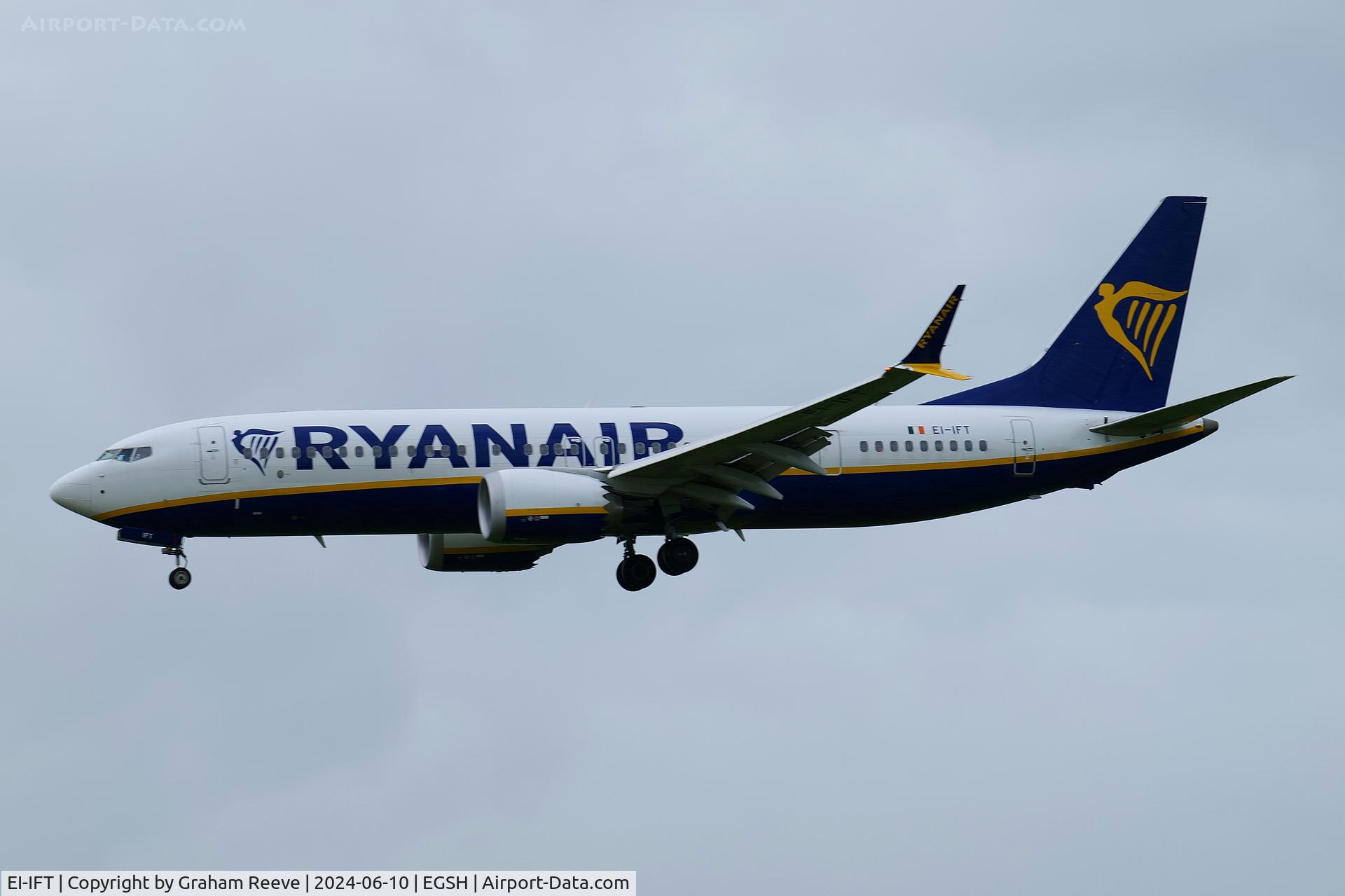 EI-IFT, 2023 Boeing 737-8 MAX C/N 67132, Landing at Norwich.