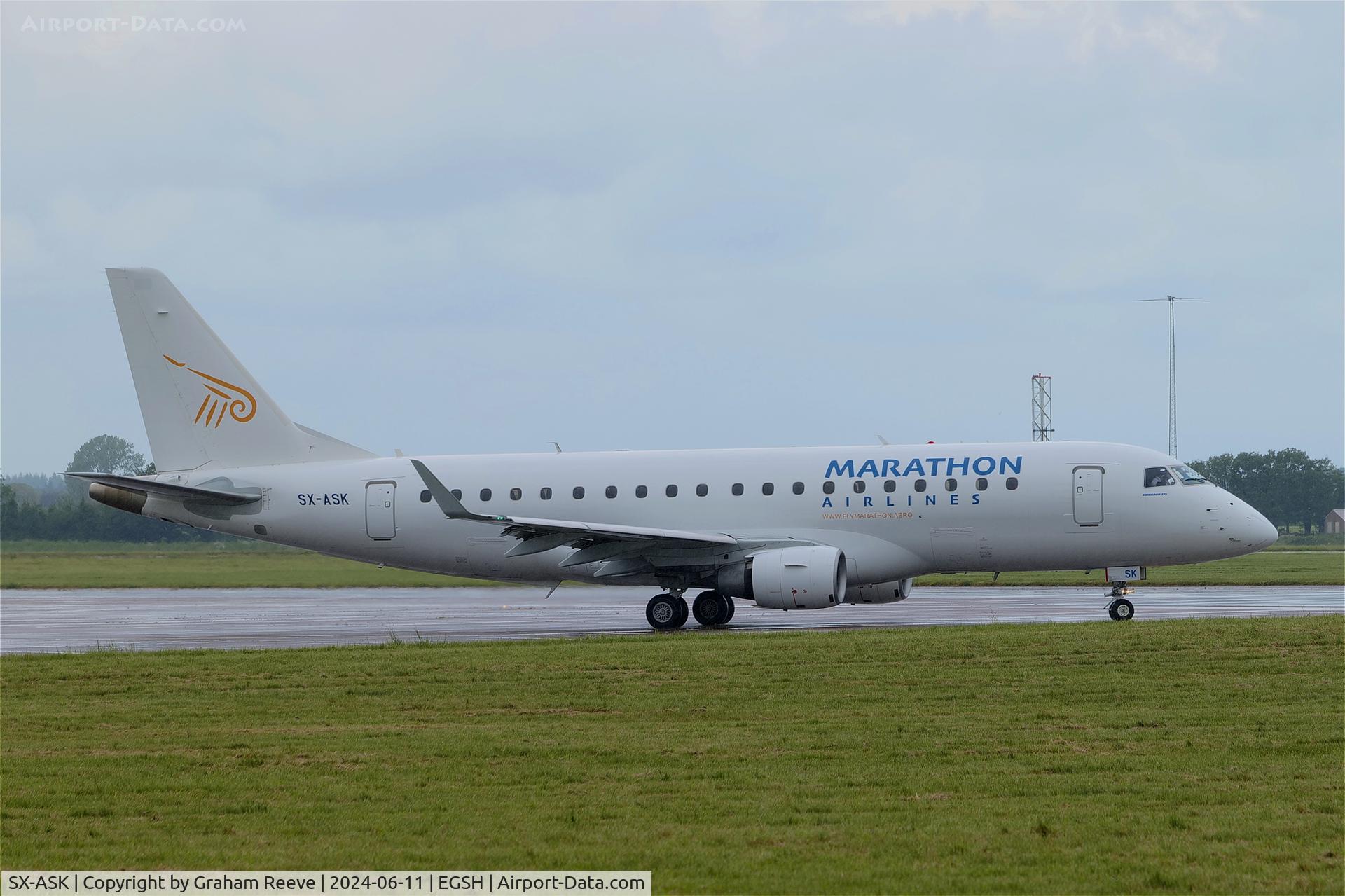 SX-ASK, Embraer E175STD C/N 17000330, Departing from Norwich.