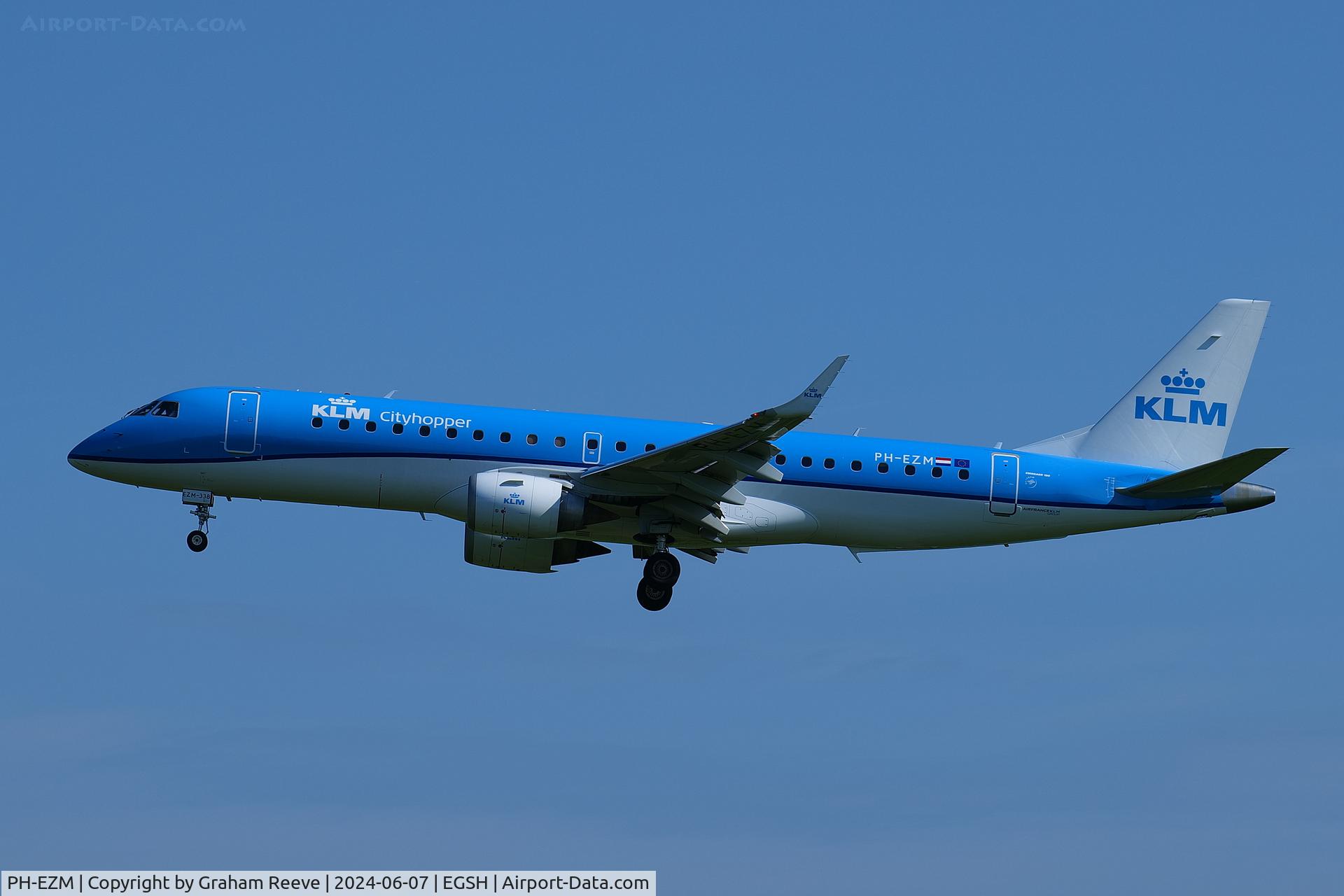 PH-EZM, 2010 Embraer 190LR (ERJ-190-100LR) C/N 19000338, Landing at Norwich.