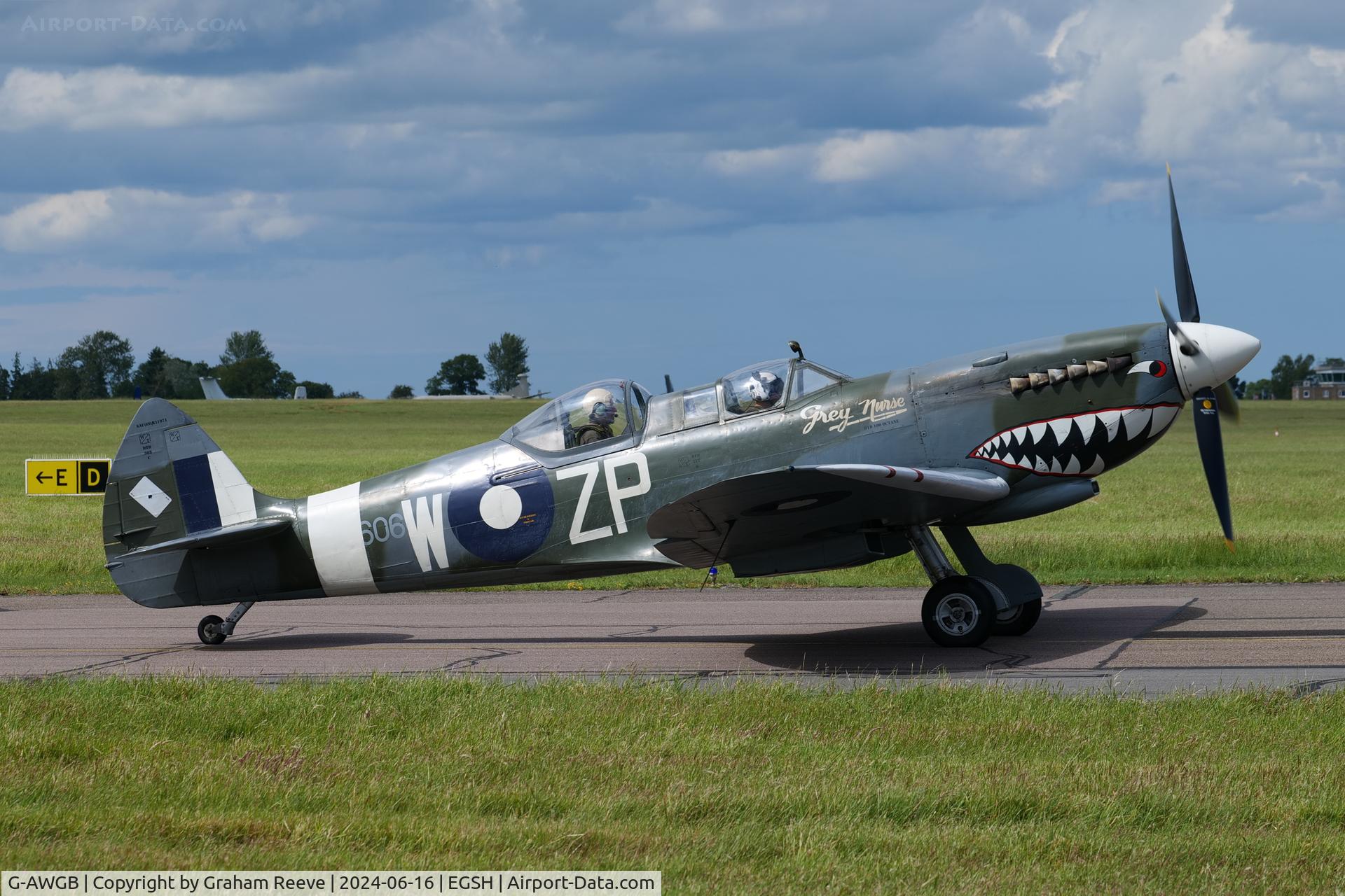 G-AWGB, 1945 Supermarine 361 Spitfire Tr9 C/N CBAF.4494, Departing from Norwich.
