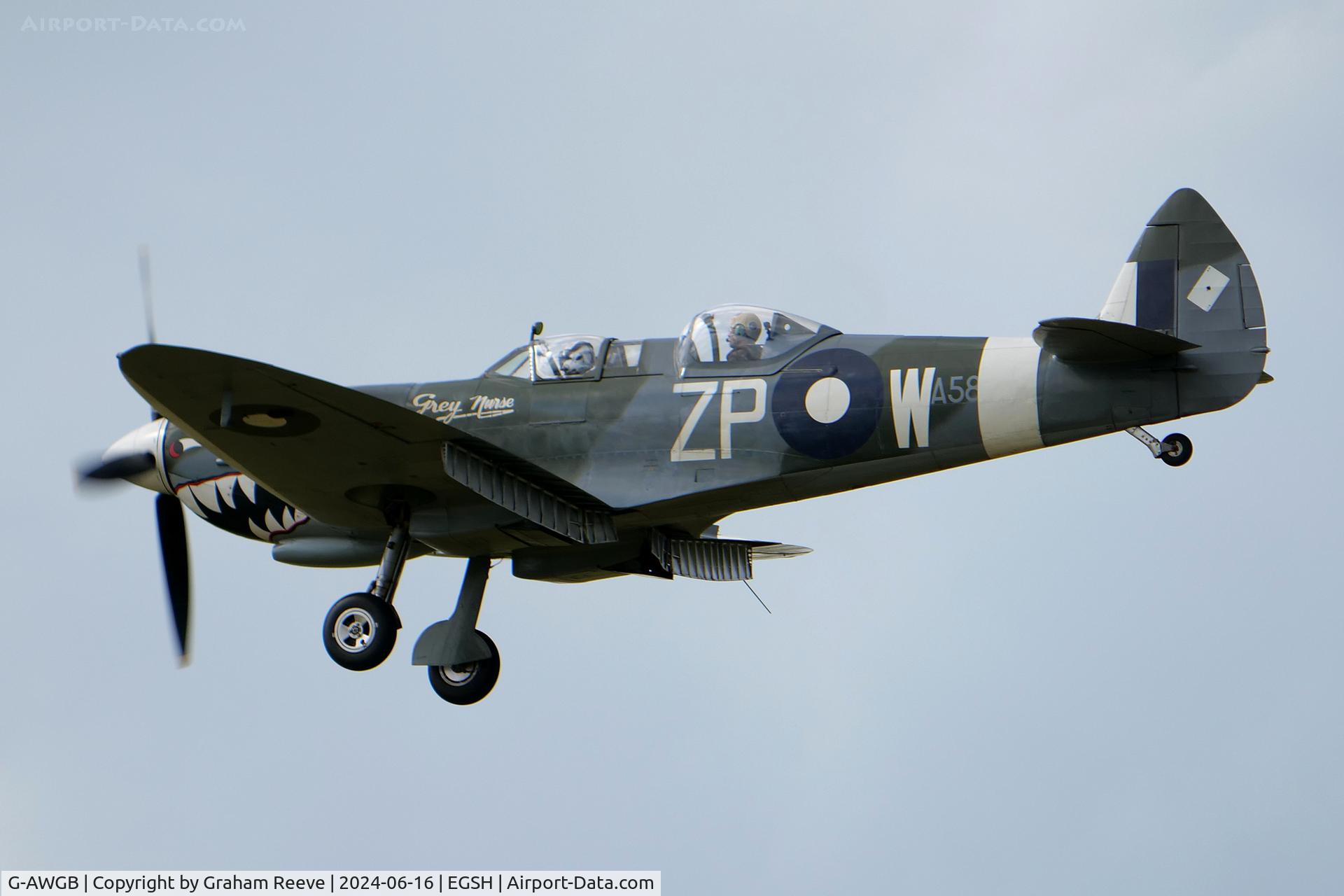 G-AWGB, 1945 Supermarine 361 Spitfire Tr9 C/N CBAF.4494, Landing at Norwich.