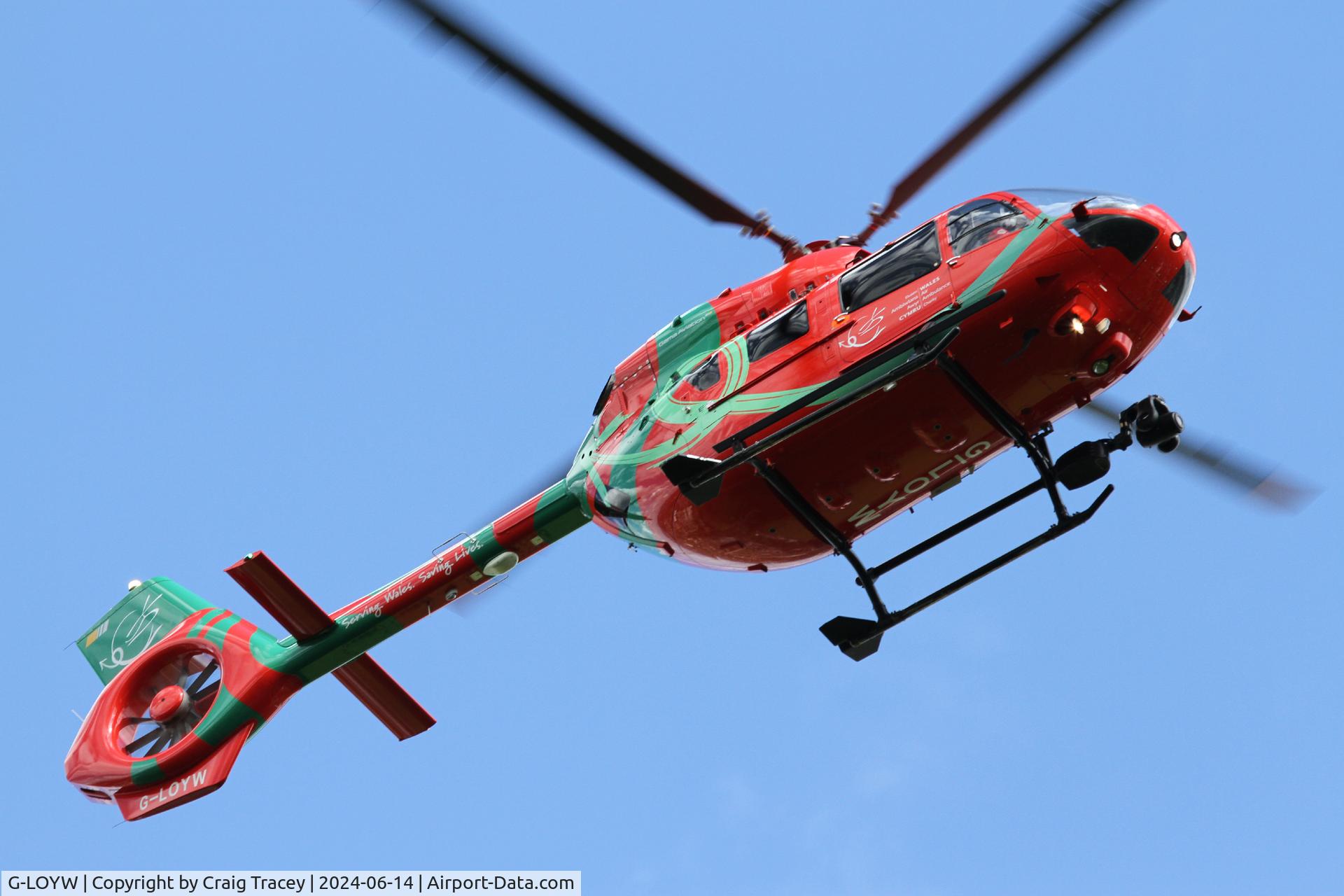 G-LOYW, 2016 Airbus Helicopters H-145 (BK-117D-2) C/N 20086, G-LOYW seen leaving the Royal Stoke Hospital