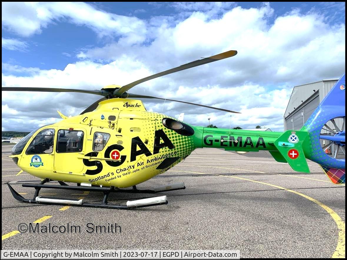 G-EMAA, 2005 Eurocopter EC-135T-2 C/N 0448, On standby outside the hangar of its' current operator.