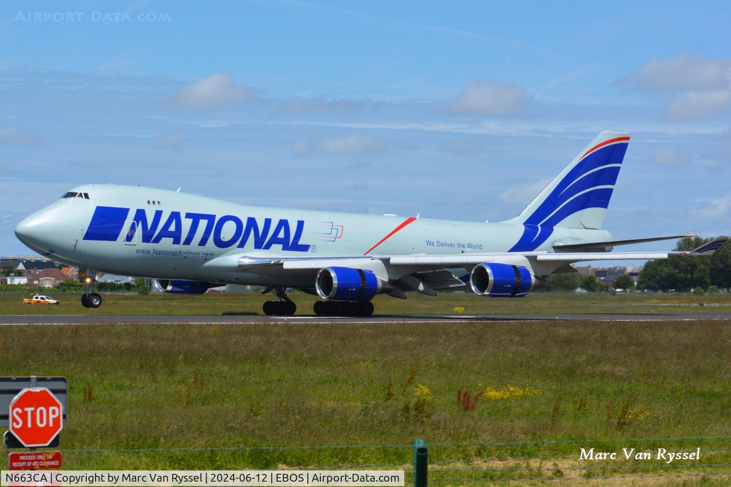 N663CA, 2008 Boeing 747-4HAERF C/N 35237, N663CA landing at Ostend Airport.