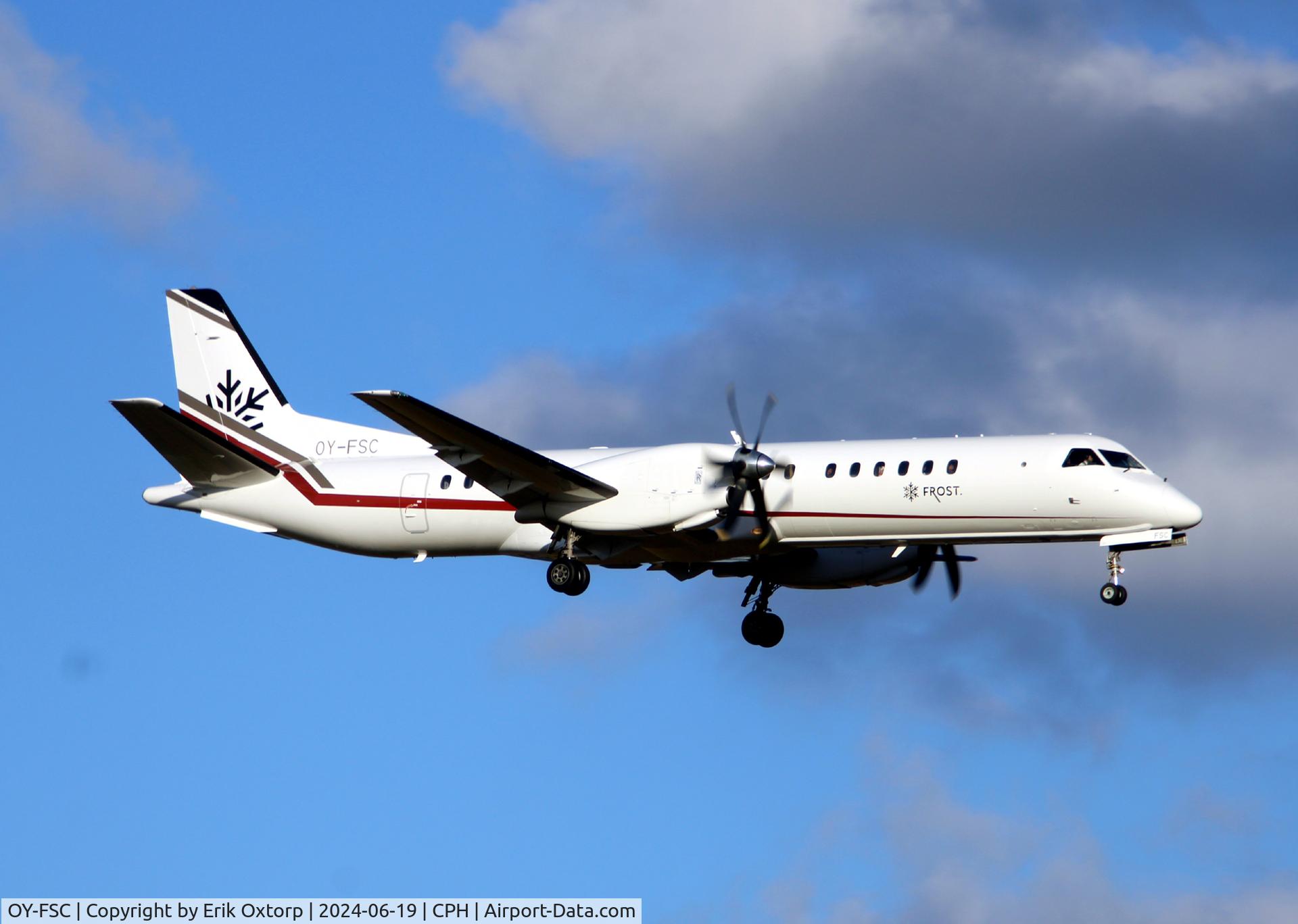OY-FSC, 1996 Saab 2000 C/N 2000-039, OY-FSC landing rw 22L